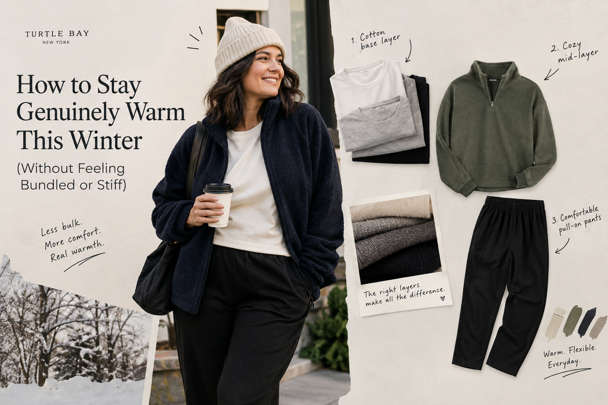 Stay genuinely warm this winter without piling on bulky layers. Learn how breathable cotton tees, cozy pullovers, and comfortable pull-on pants work together to keep you warm, flexible, and comfortable all day.