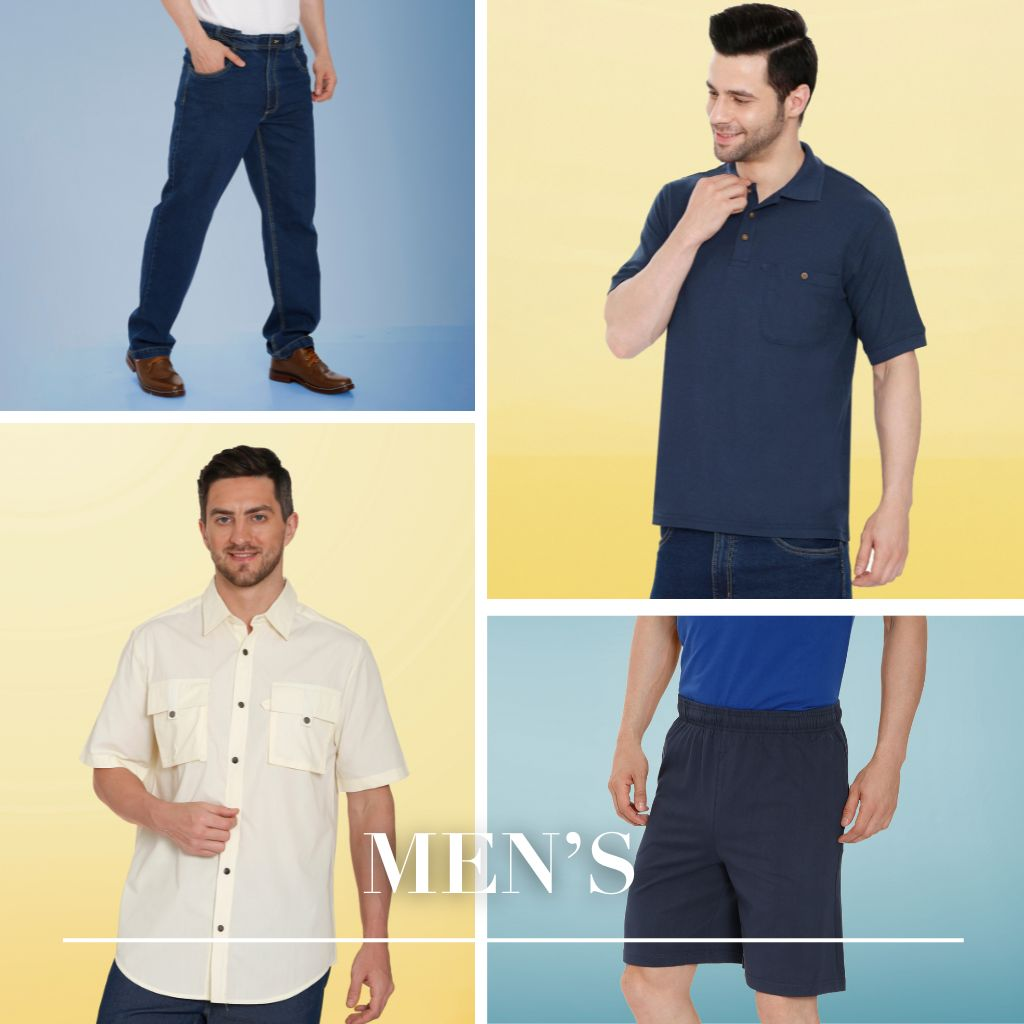 An impressive assortment of the latest men's fashion, showcasing a range of shirts,  relaxed fits bottoms, sweaters & jackets emphasizing the diverse styles and options available to meet the needs of every men.