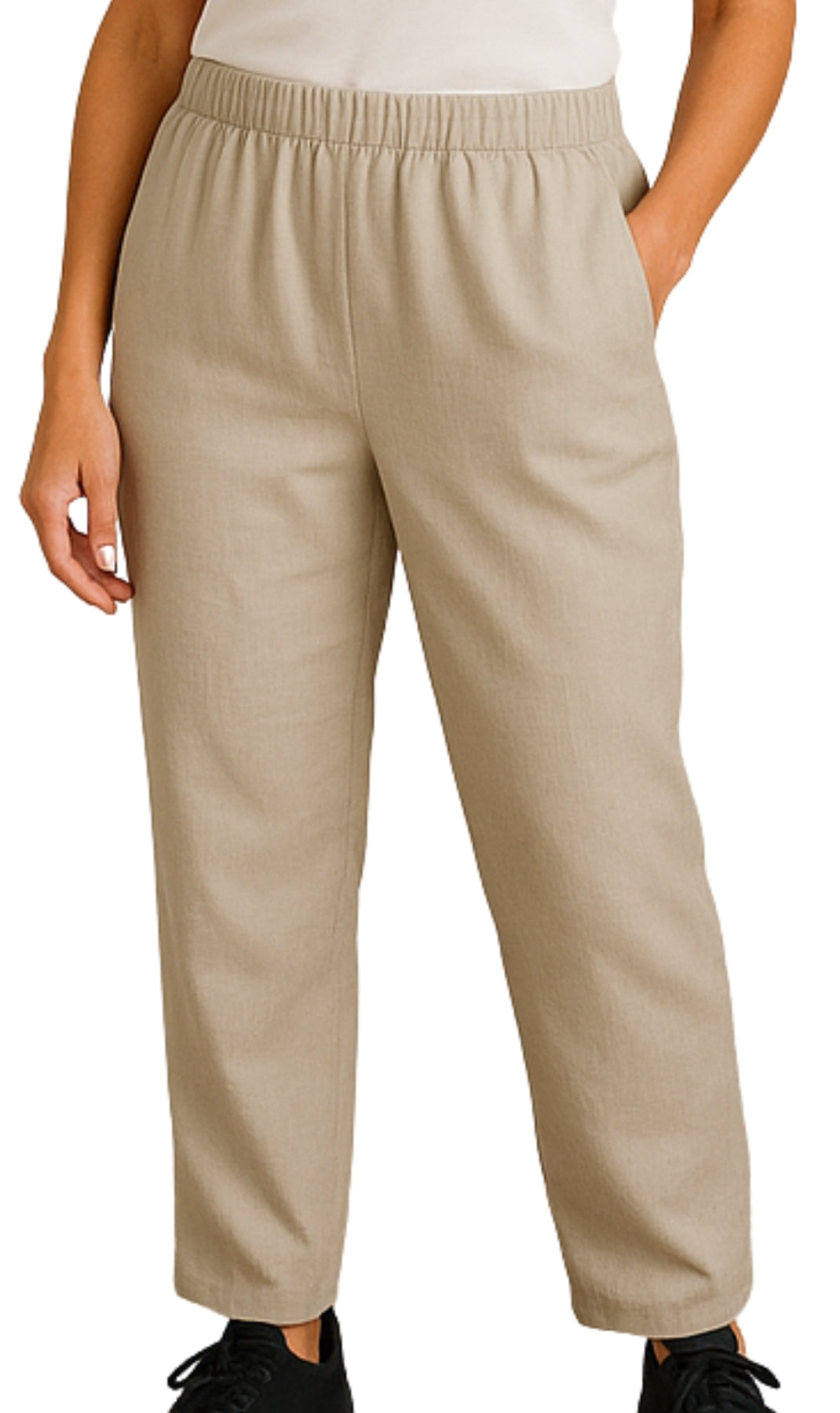 Women Elastic Waist Pull On Denim Jeans Stone_Front