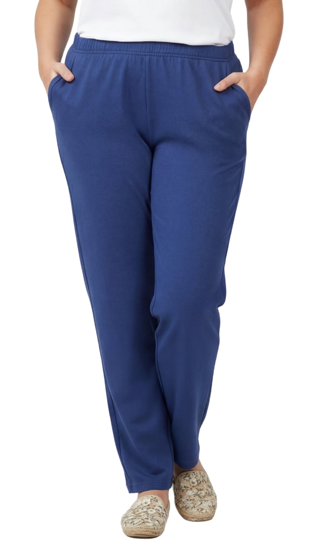 Women's Knit Pull on Pants - Cotton Blend with Flat Front waistband