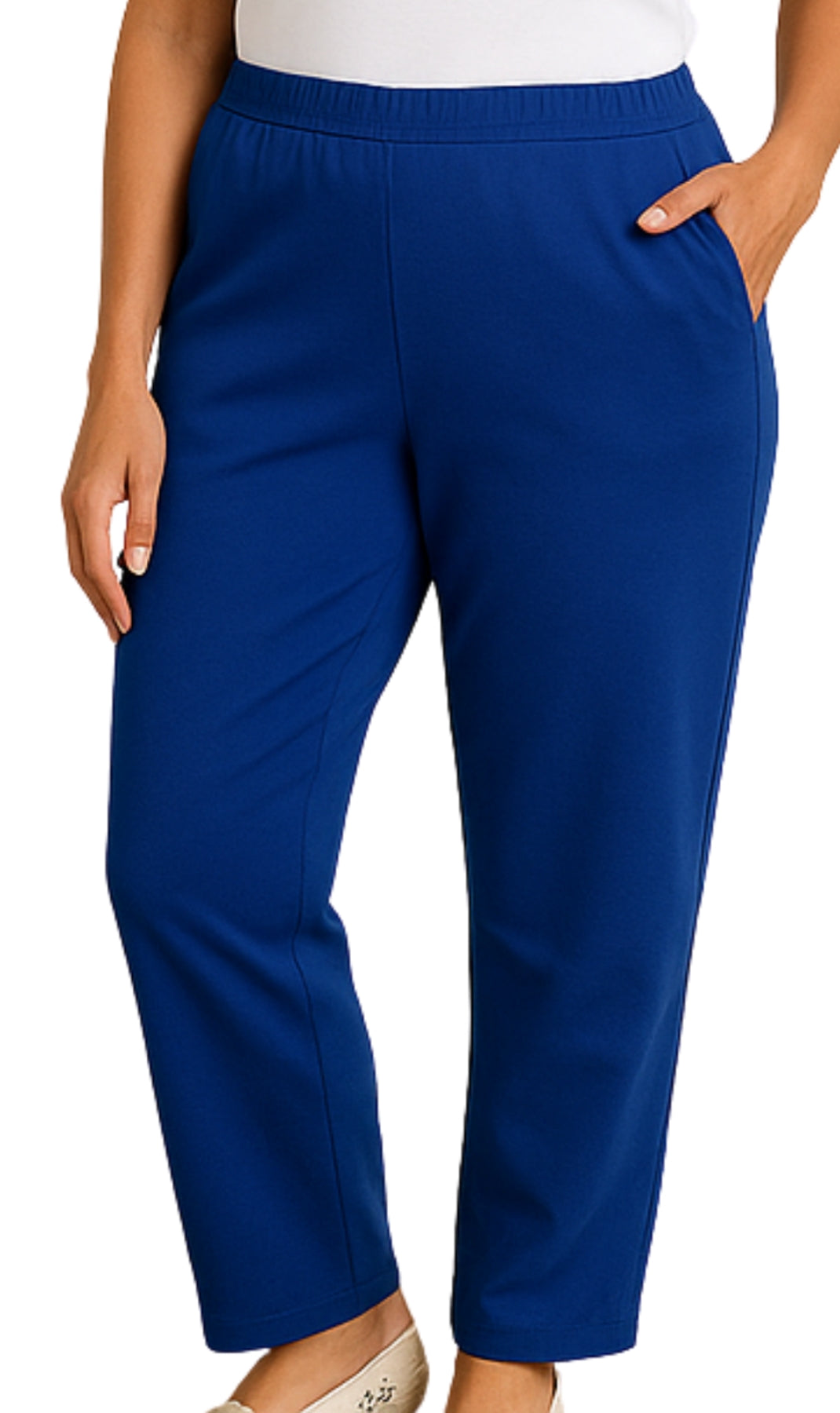 Women's Knit Pull on Pants - Cotton Blend with Flat Front waistband 36
