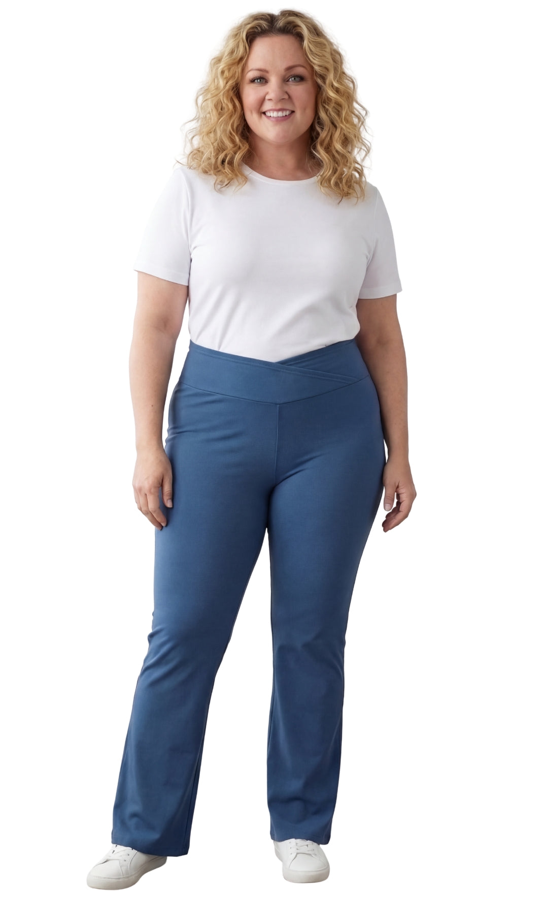 Turtle Bay New York Women's Pull-on Cotton Stretch Bootcut Flare Leggings with a Crossover waistband navy full