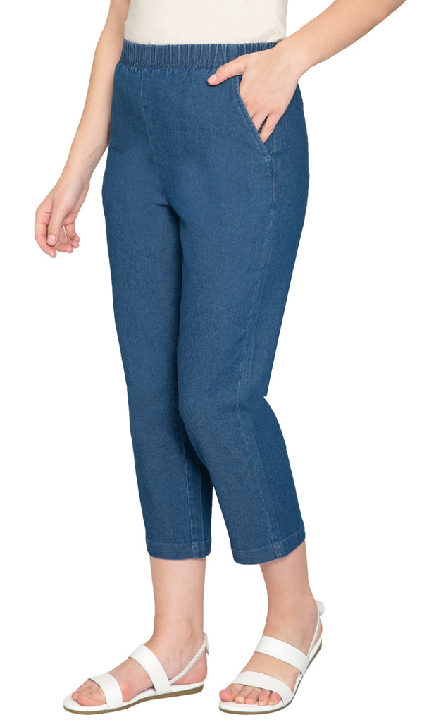 Women's Stretch Denim Capris– Lightweight Stretch Fabric for Cool Comfort - Med Blue- Side - TURTLE BAY APPAREL