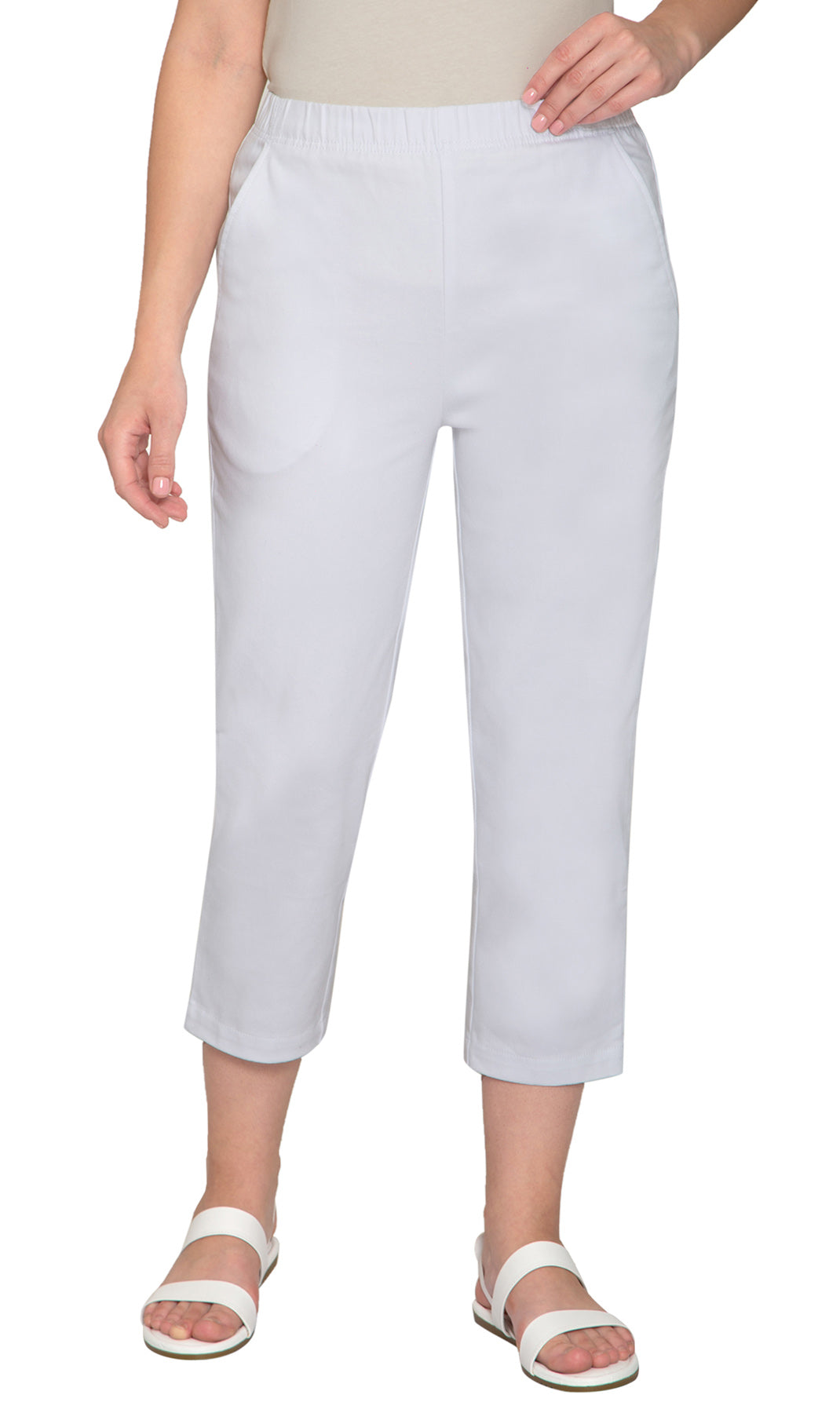 Women's Stretch Denim CaprisÔÇô Lightweight Stretch Fabric for Cool Comfort - White - Front -  TURTLE BAY APPAREL