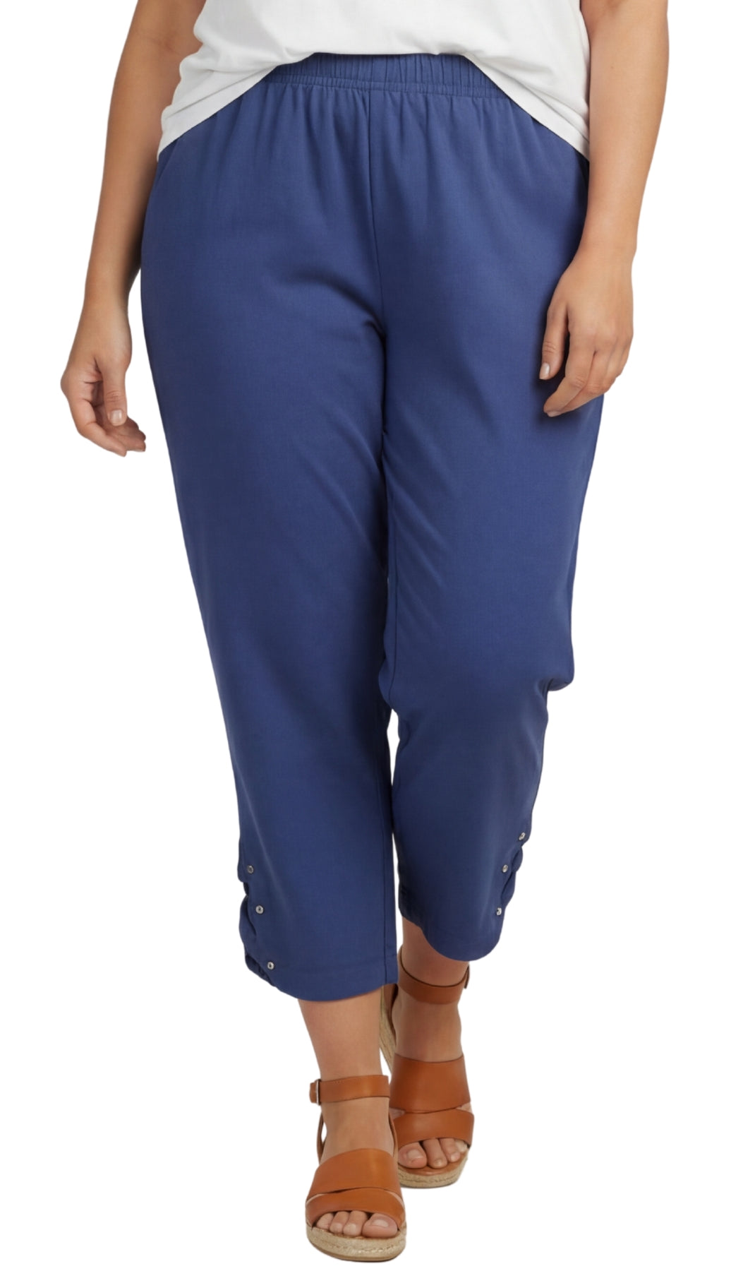 Women's Capris with Studded Hem Detail in Tri-Blend Denim and Twill with Angled side Pockets 4