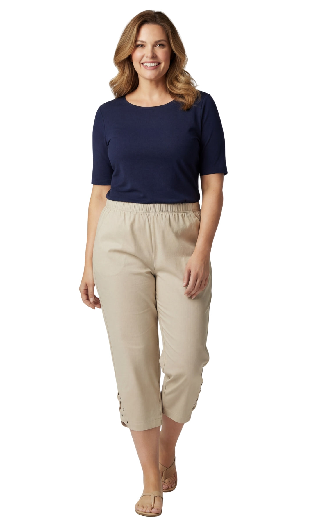 Women's Capris with Studded Hem Detail in Tri-Blend Denim and Twill with Angled side Pockets 11
