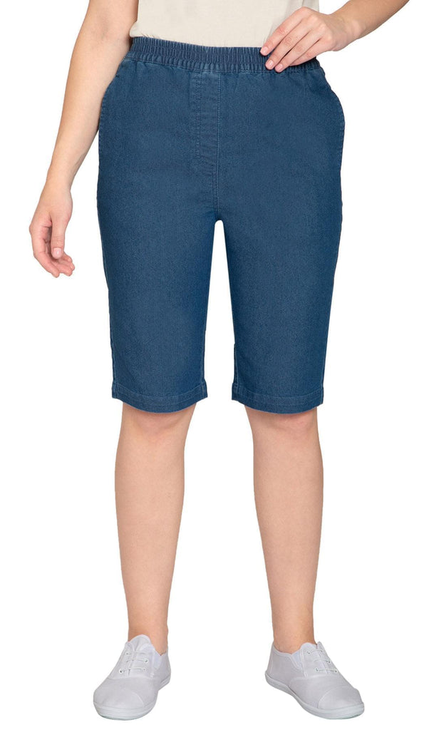 Women's Denim Pull On Bermuda Shorts - Easy Pull On Styles in Lightweight Denim blue - front - TURTLE BAY APPAREL