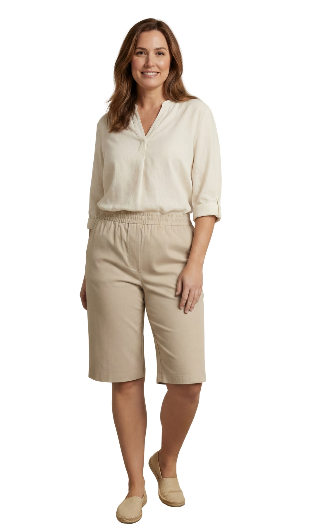 Women's Easy Pull on Bermuda Shorts in Denim and Twill 45