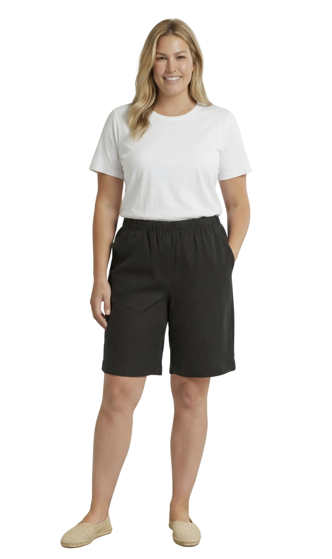 Women's Pull On Denim & Twill Shorts with stretch waist - No zipper or buttons 28