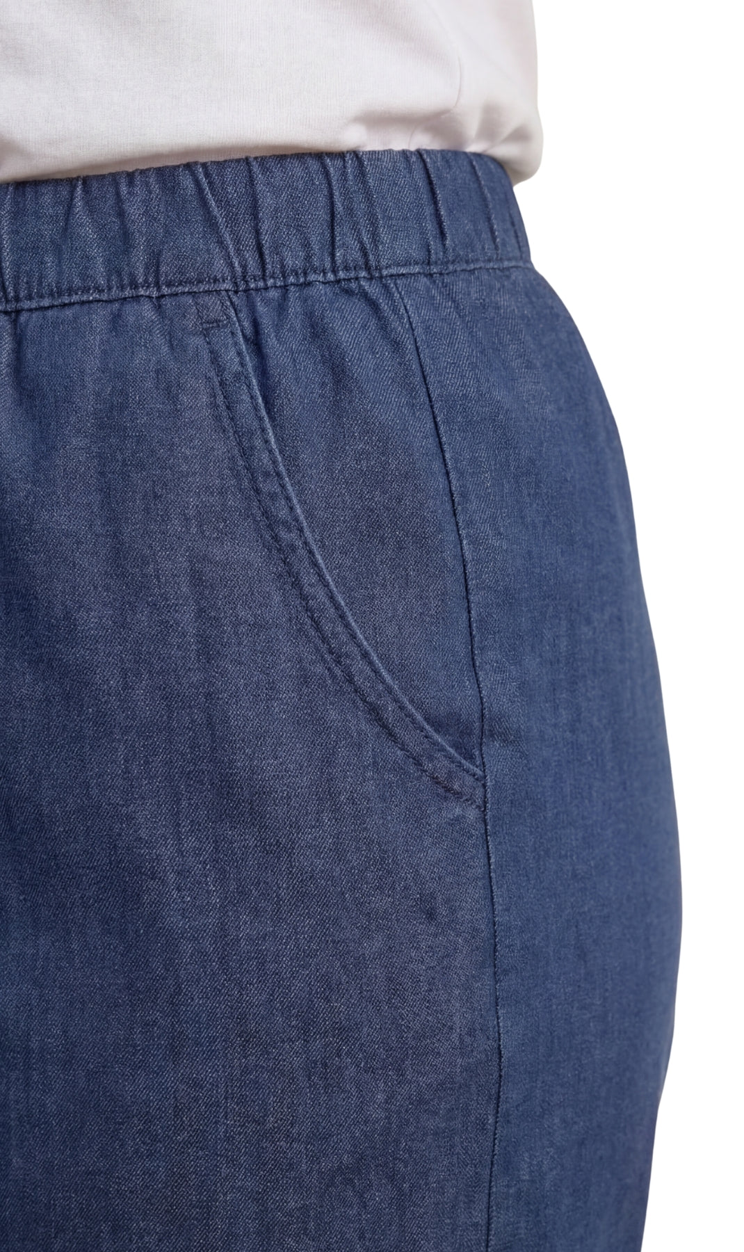 Turtle Bay New York Women's Pull On Denim & Twill Shorts with stretch waist - No zipper or buttons indigo pocket