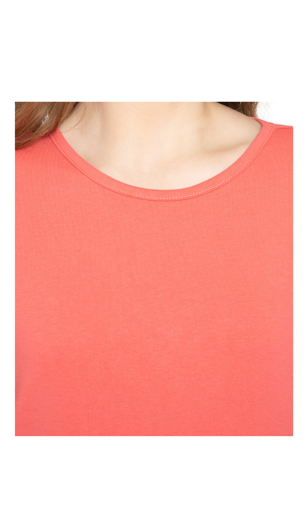 Women's 3/4 Sleeve Crew Neck Top - Comfortable Jersey Knit to Dress Up or Down - Coral - Swatch -TURTLE BAY APPAREL