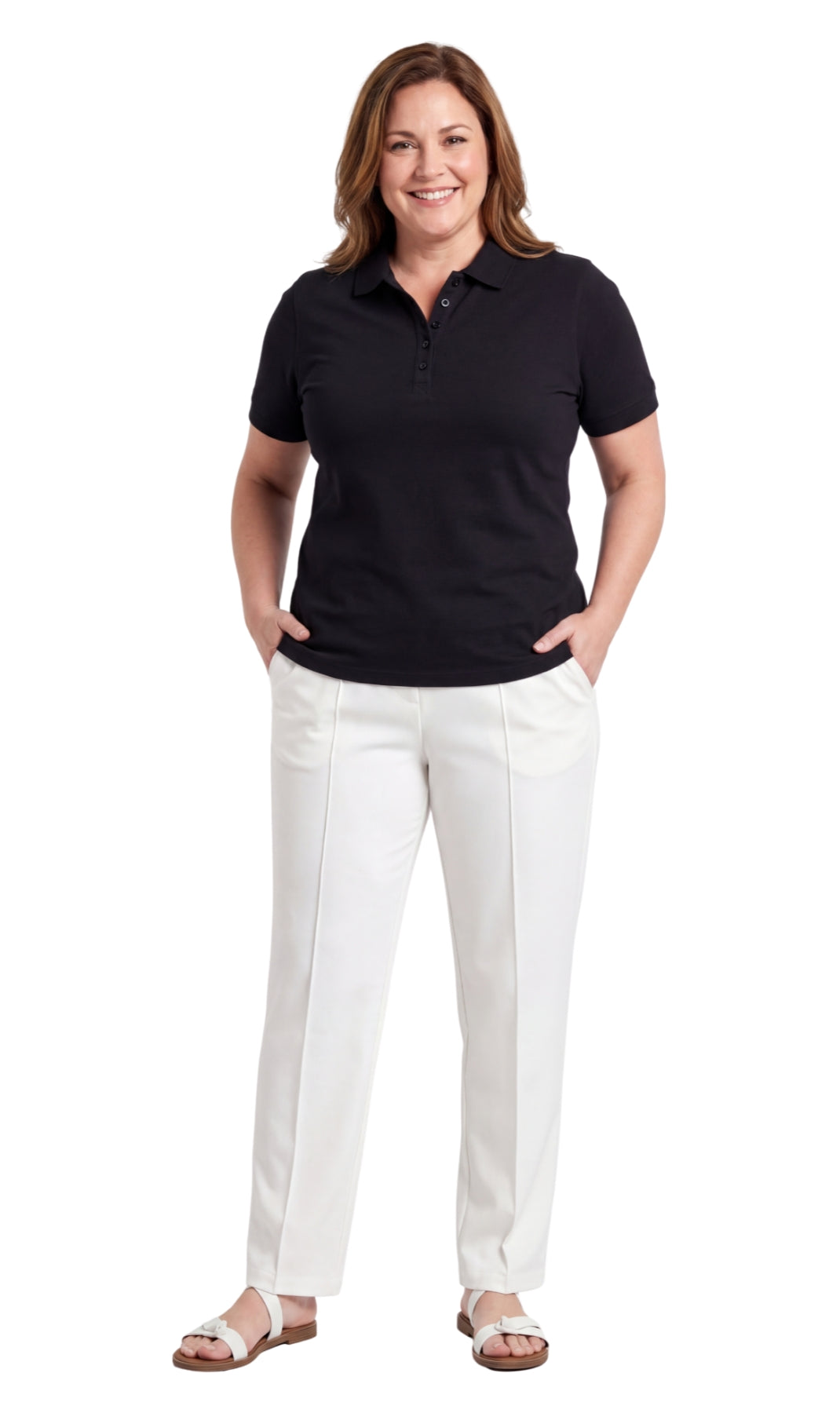 Women's Jersey Knit Polo - black- full-  TURTLE BAY APPAREL