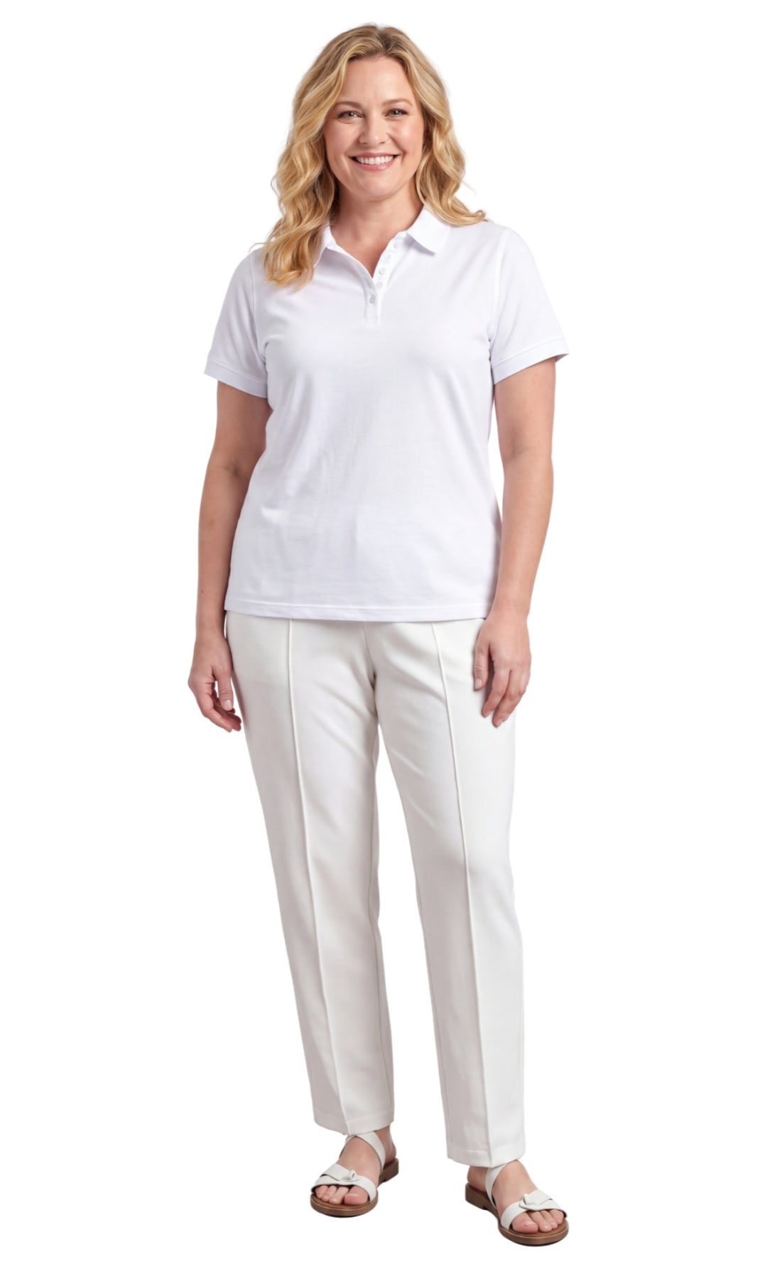 Women's Jersey Knit Polo - White- full-  TURTLE BAY APPAREL