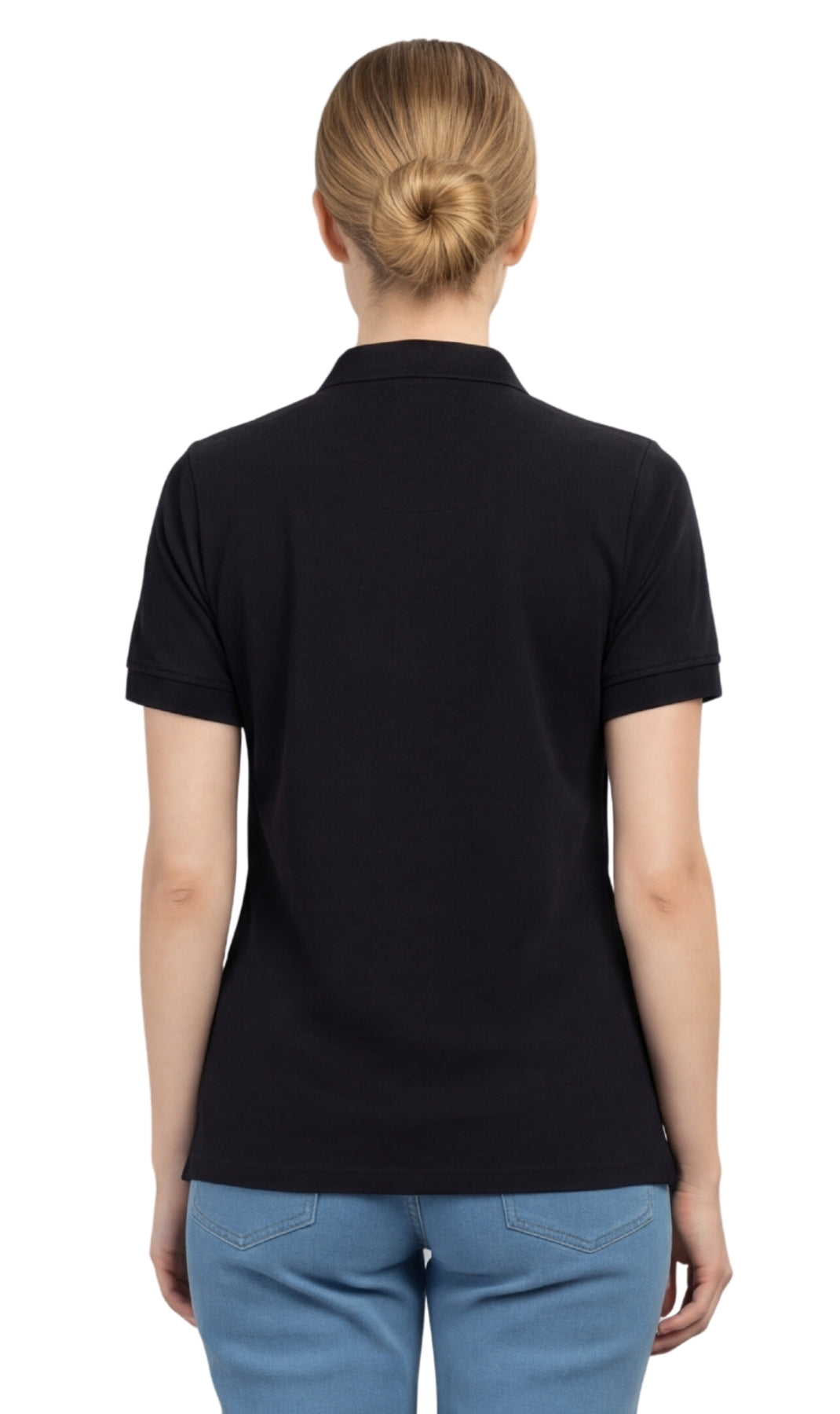 Women's Short Sleeve Pique Knit Polo Shirt in Relaxed Fit Pocketless Jersey 11