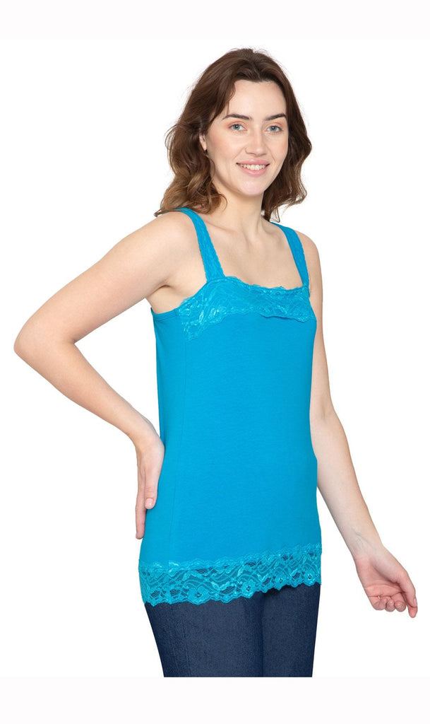 Women's Lace Trim Tank  - Turquoise - Side - TURTLE BAY APPAREL