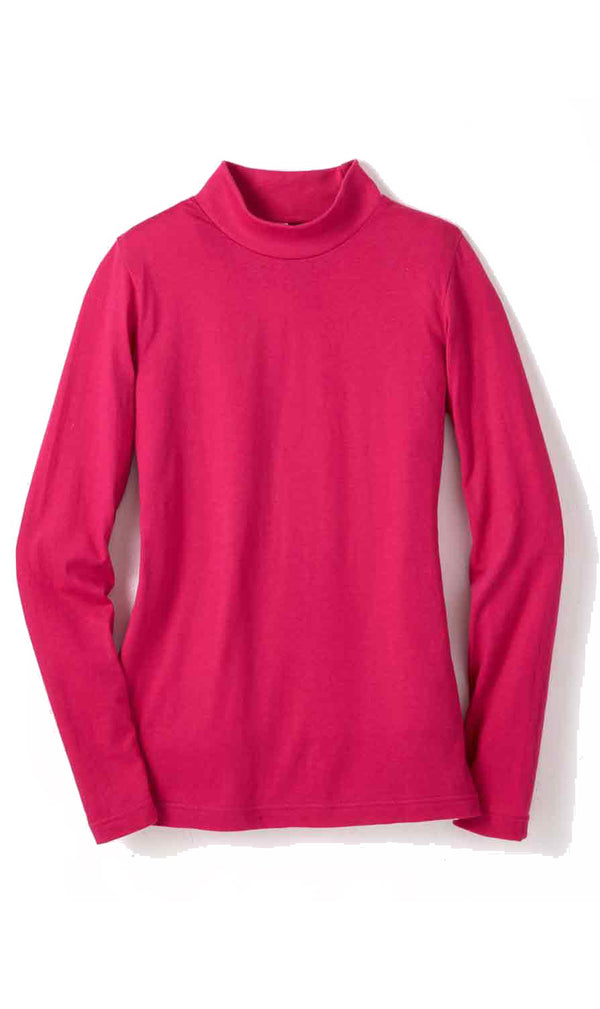 Women's Long Sleeve Mockneck – An All-Season Essential -  Deep Orchid - Flat lay - TURTLE BAY APPAREL