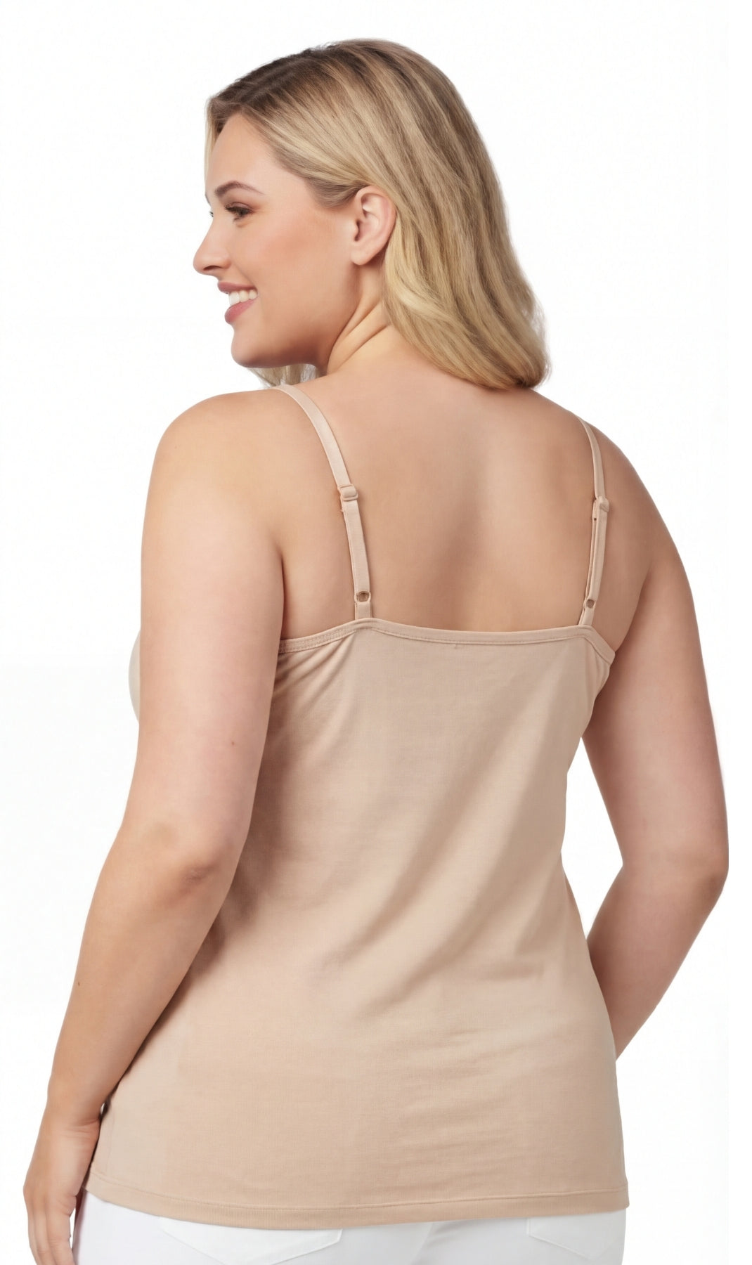 Turtle Bay New York Women's Essential Adjustable Strap Camisole in Soft Cotton Blend Fabric with a built in Shelf Bra Nude back