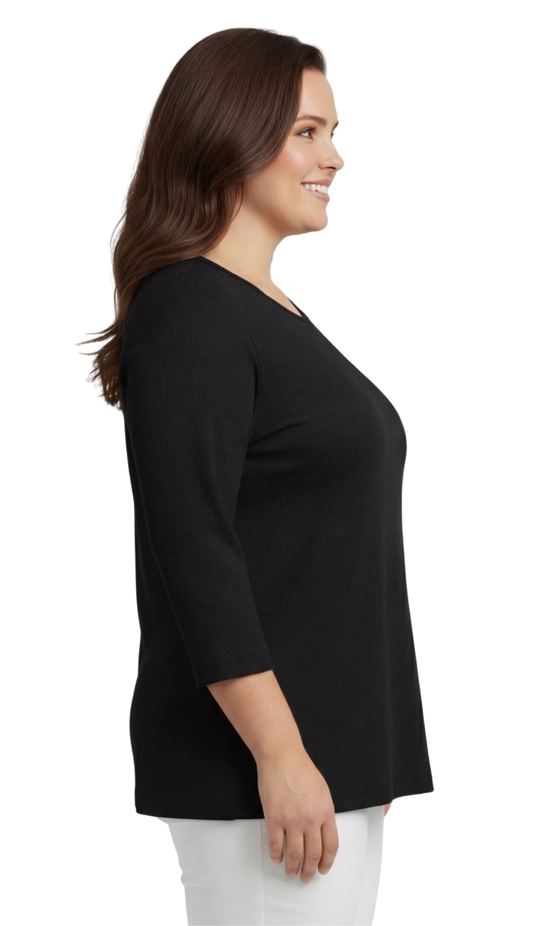 Women's Ribbed 3/4 Sleeve Crew Neck Cotton Top 3
