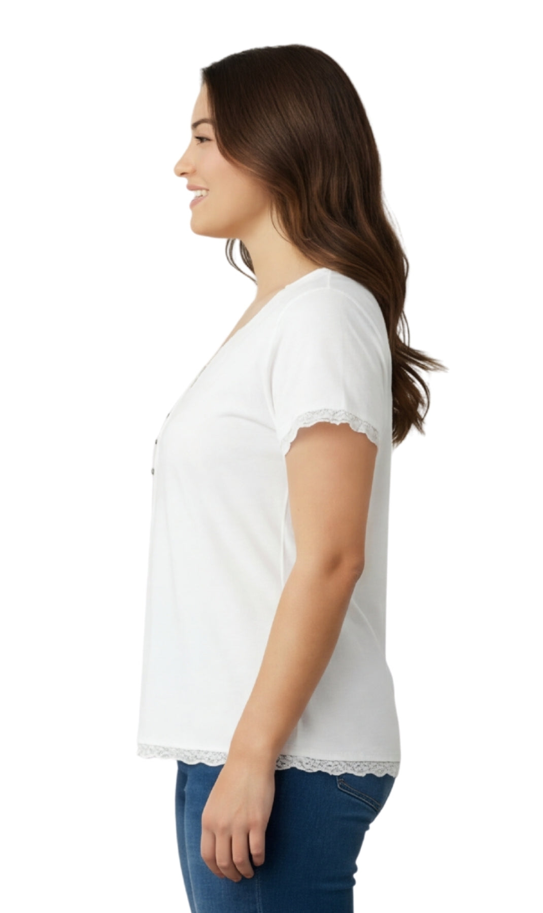 Women's V-neck Short Sleeve Tshirt with A Three Button Placket 15