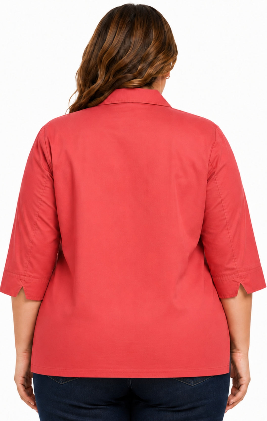 Women wearing a red shirt on a white background