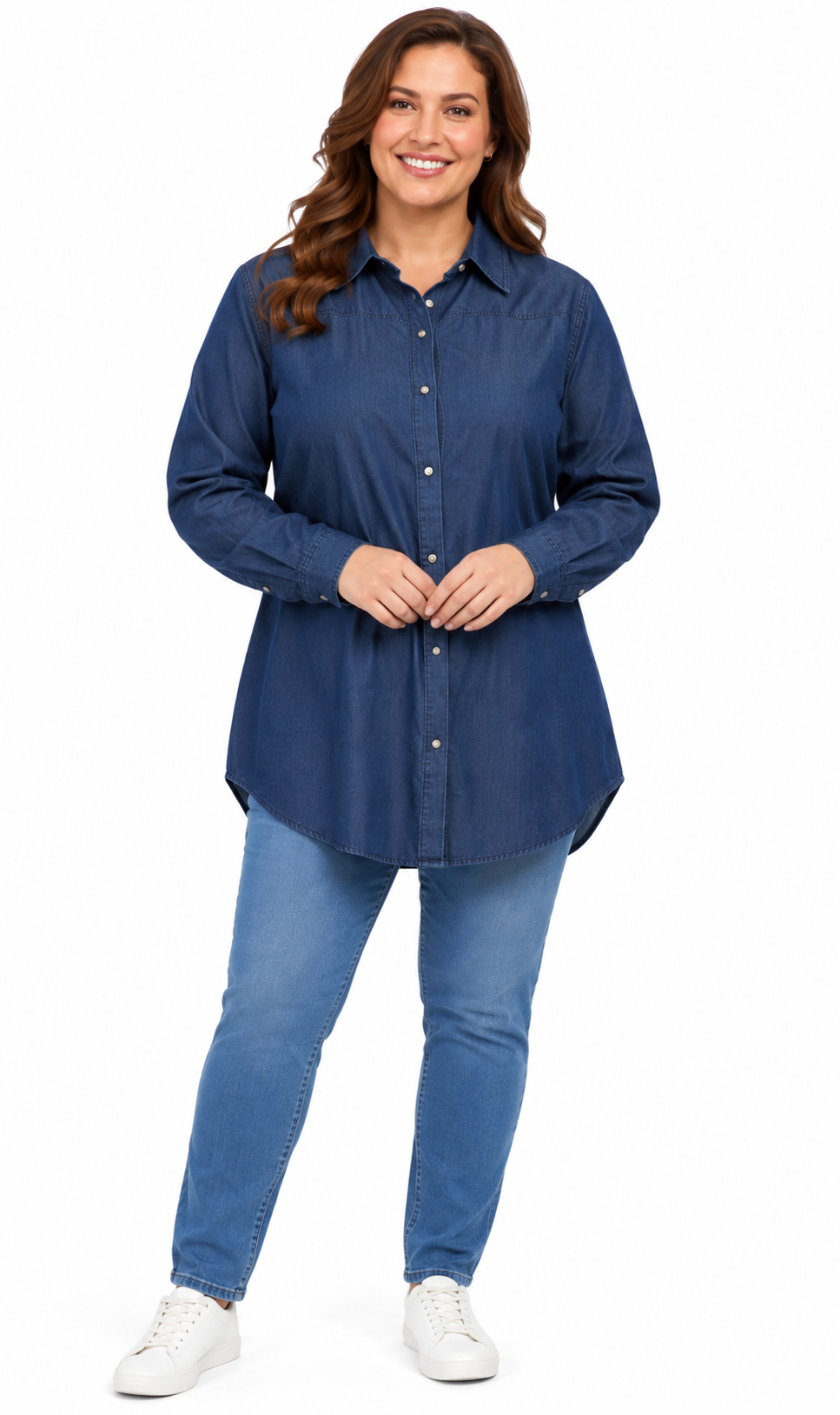 Women's Long Sleeve Denim Tunic Top — Button Front All Season Wear 6