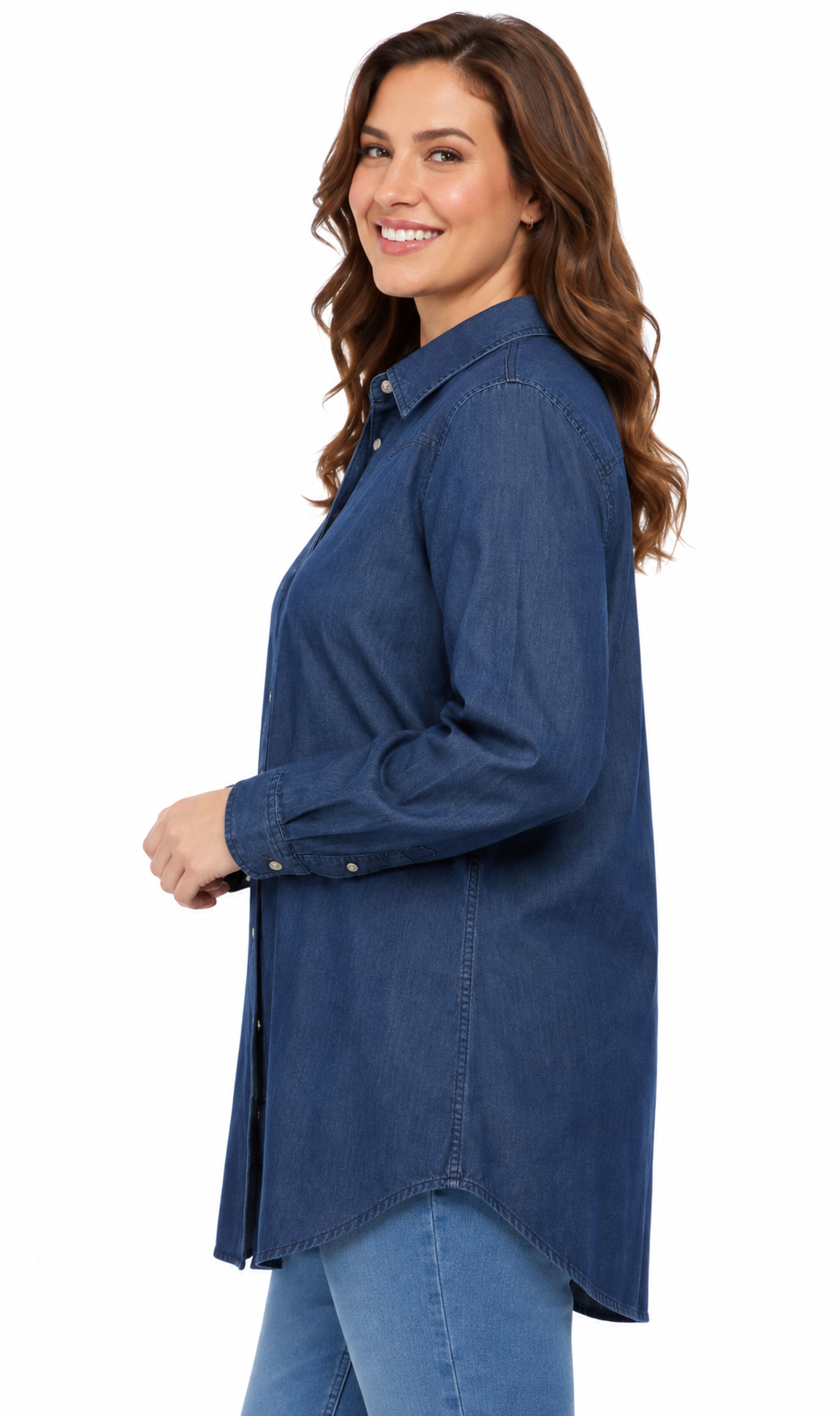 Women's Long Sleeve Denim Tunic Top — Button Front All Season Wear 3
