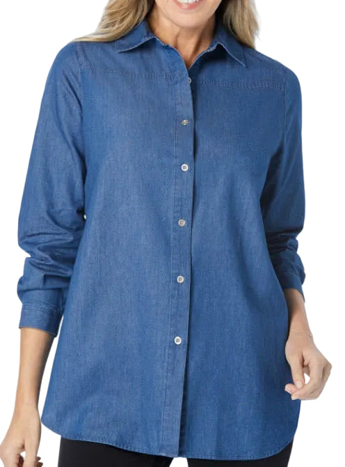 Women's  Denim Button-Front Shirt – 3/4 Sleeve Style 1