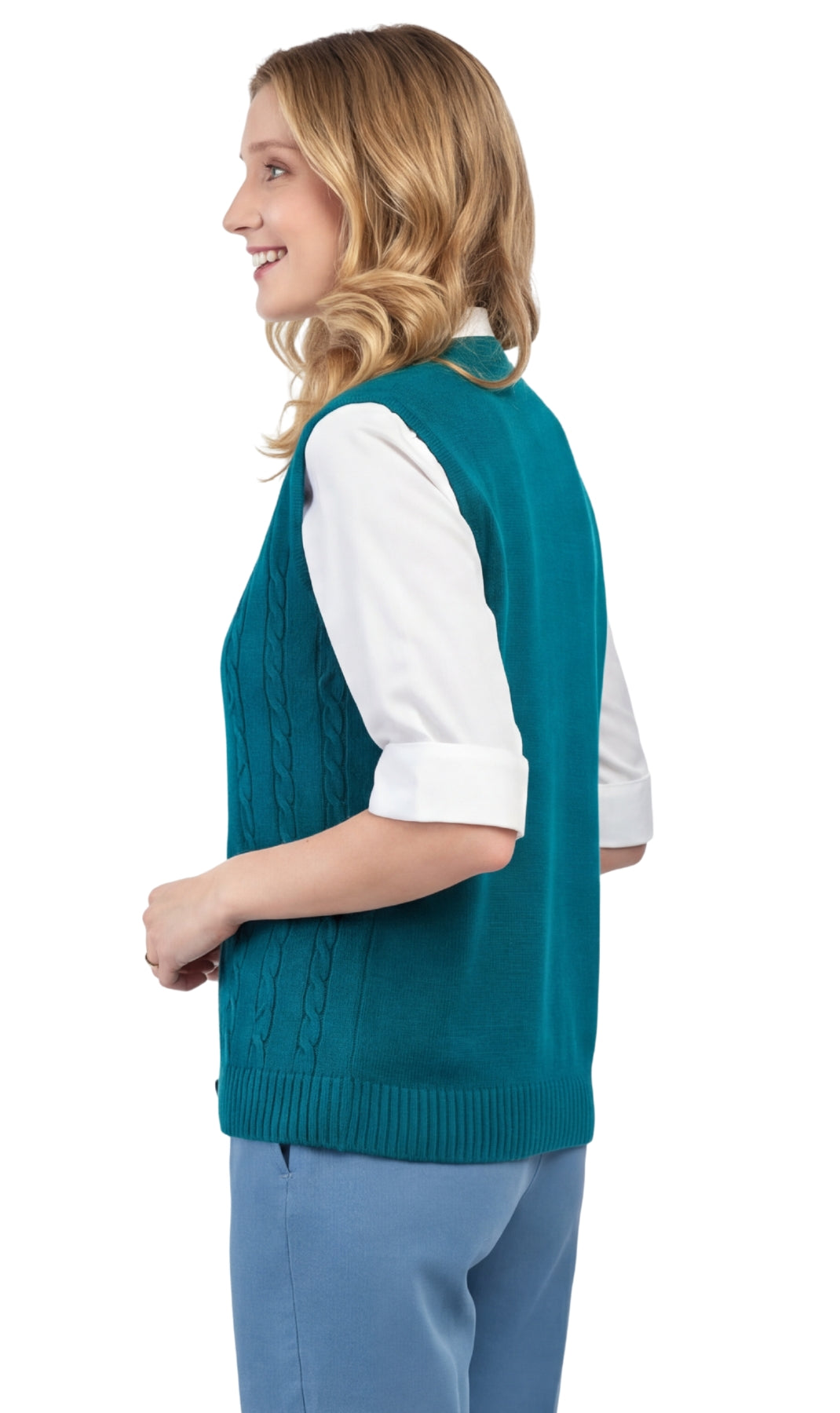 Womens Button Front Cable Knit Cardigan Sweater Vest 13