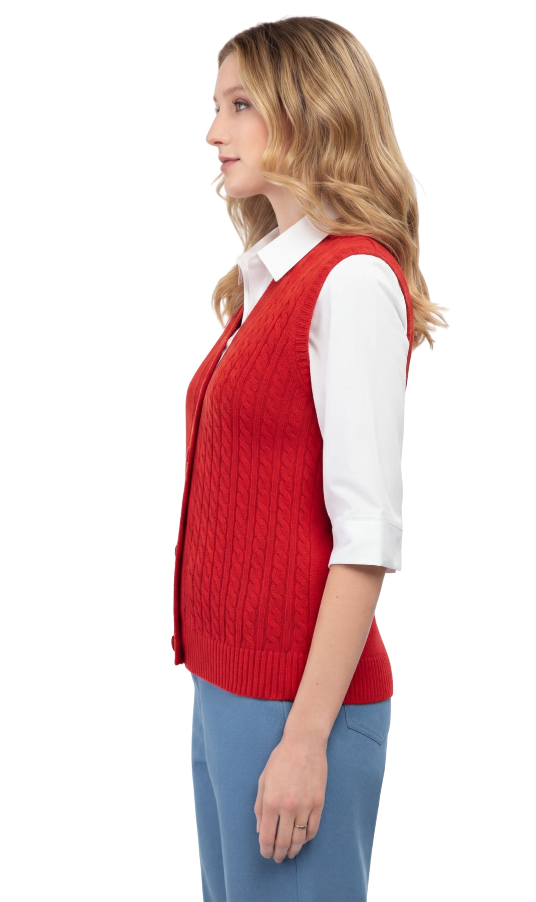 Womens Button Front Cable Knit Cardigan Sweater Vest 7