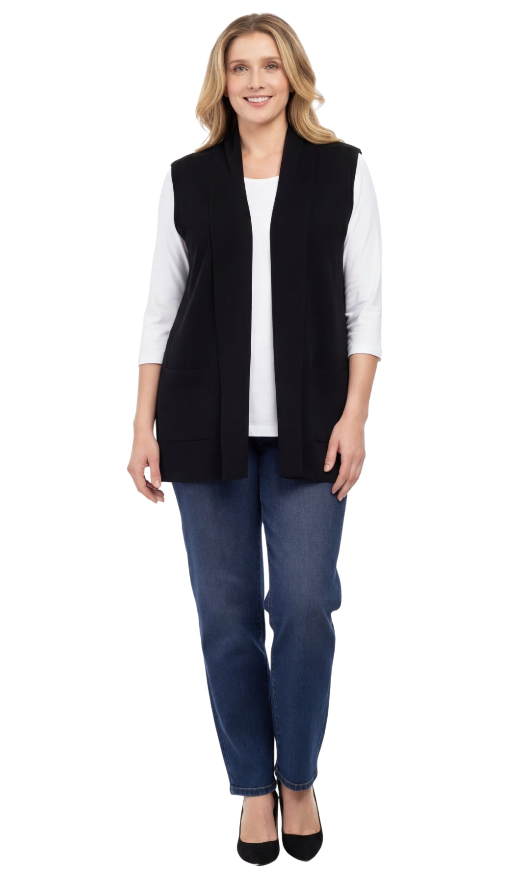 Women's Long Sleeveless Open Front Soft Shawl Collar Vest 4