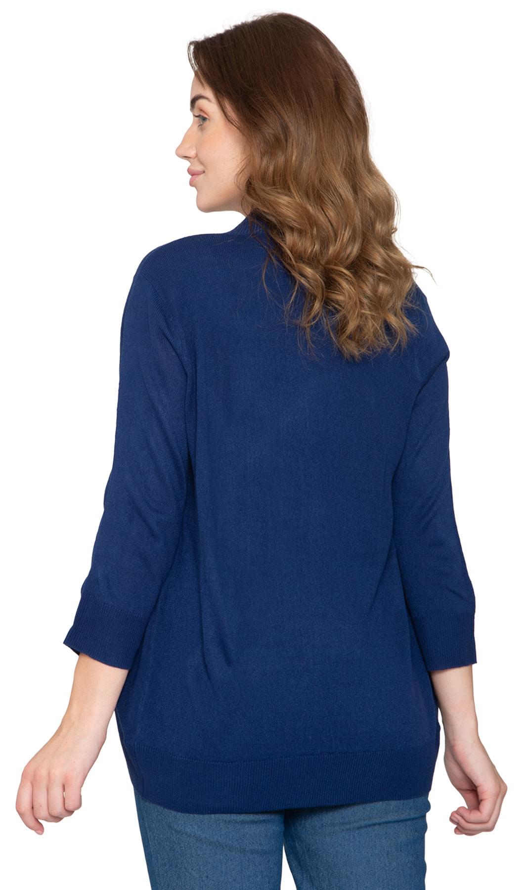 Women's Curved Hem Cardigan - Open Front Sweater in a Timeless Style - Navy - Back - TURTLE BAY APPAREL