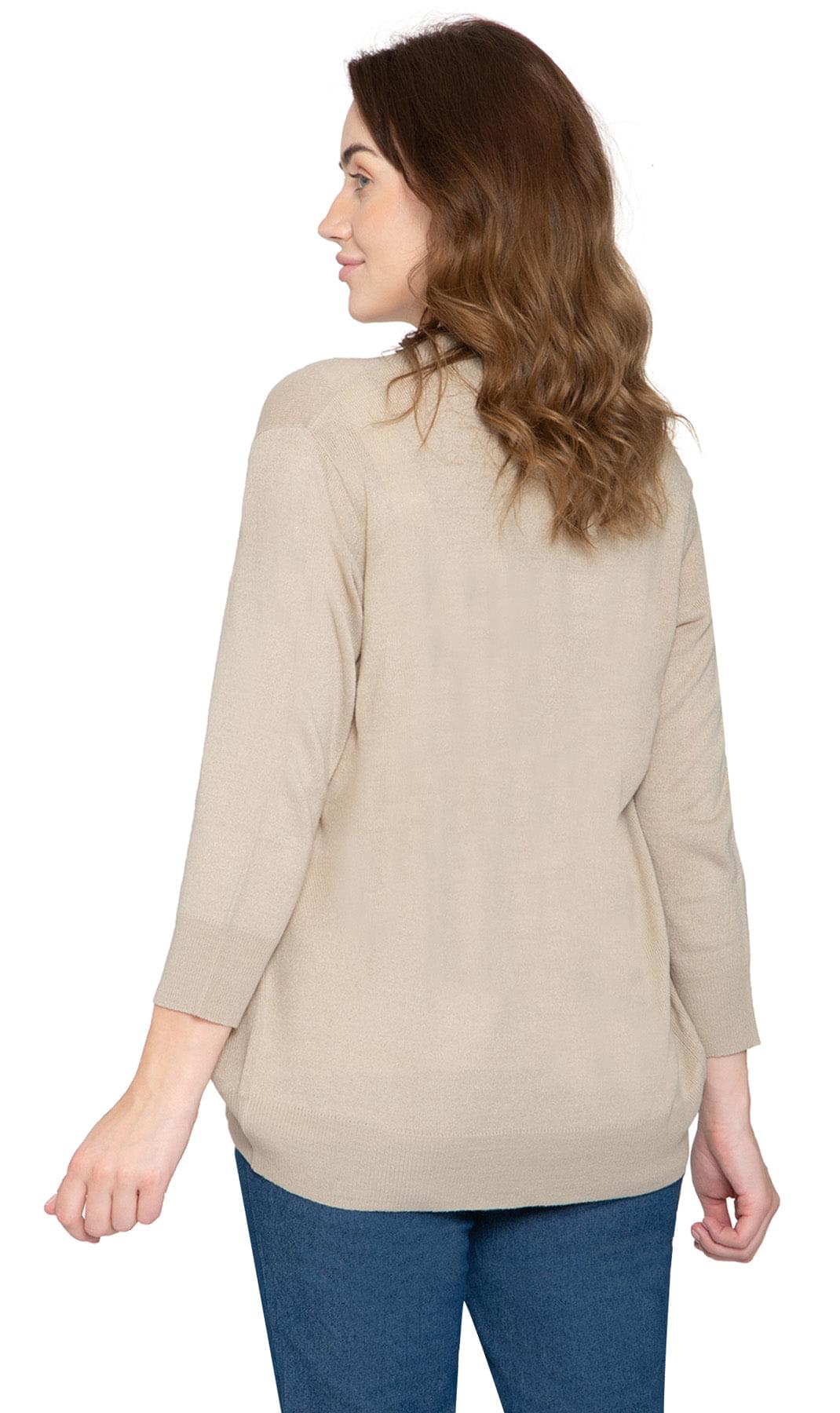 Women's Curved Hem Cardigan - Open Front Sweater in a Timeless Style - Stone - Back - TURTLE BAY APPAREL