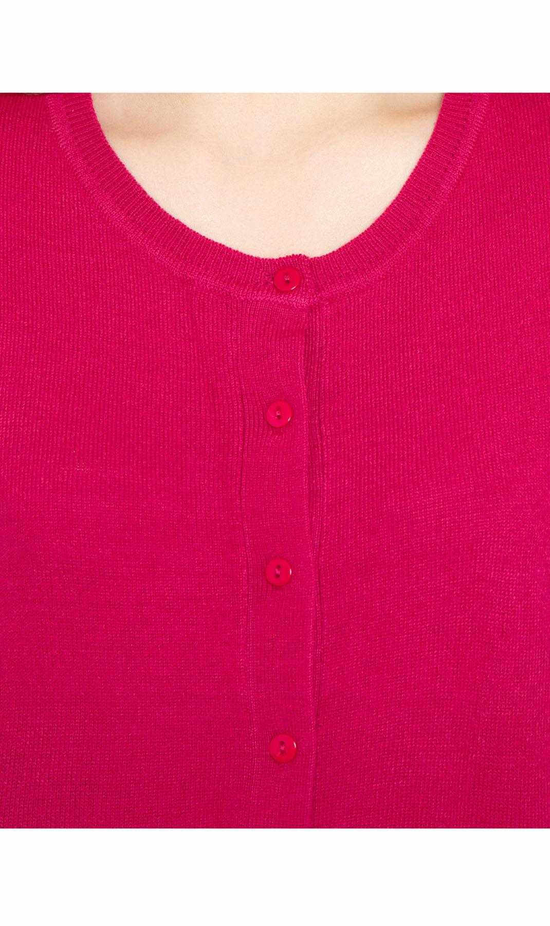Women's Button Front Cardigan - Unique Elbow Cuff Adds Fifties Flair - Berry - Close up - TURTLE BAY APPAREL