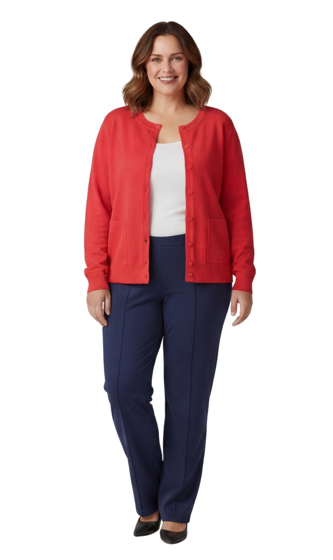 Women's Soft Cotton Button-Up Cardigan Crewneck Sweater Long Sleeves with Front Pockets 5