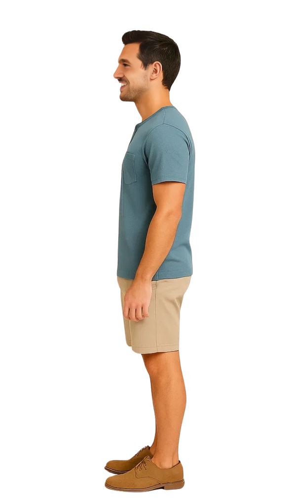 Men's Short Sleeve Henley Relaxed Fit Shirt with Pocket