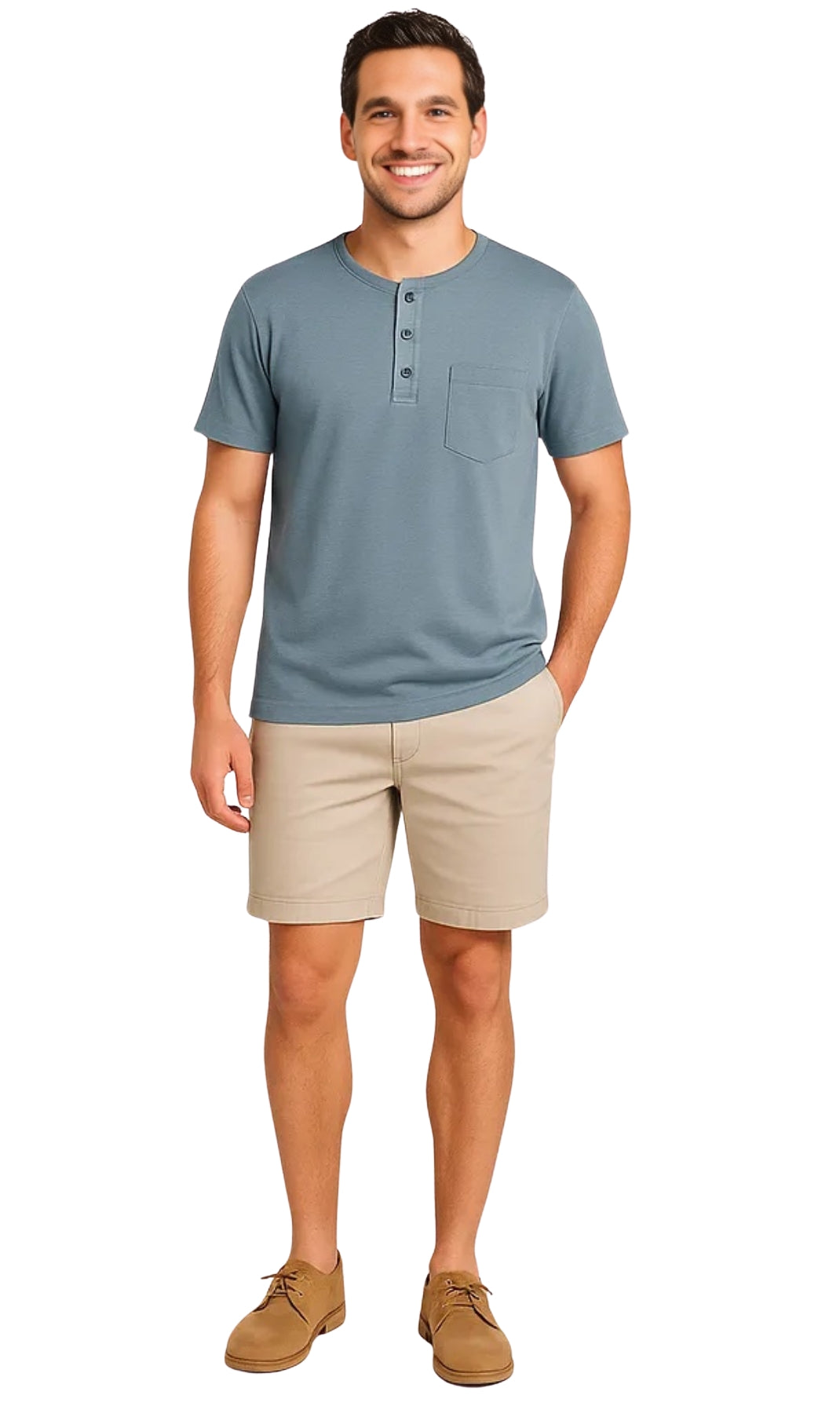 Men's Short Sleeve Henley Relaxed Fit Shirt with Pocket 4