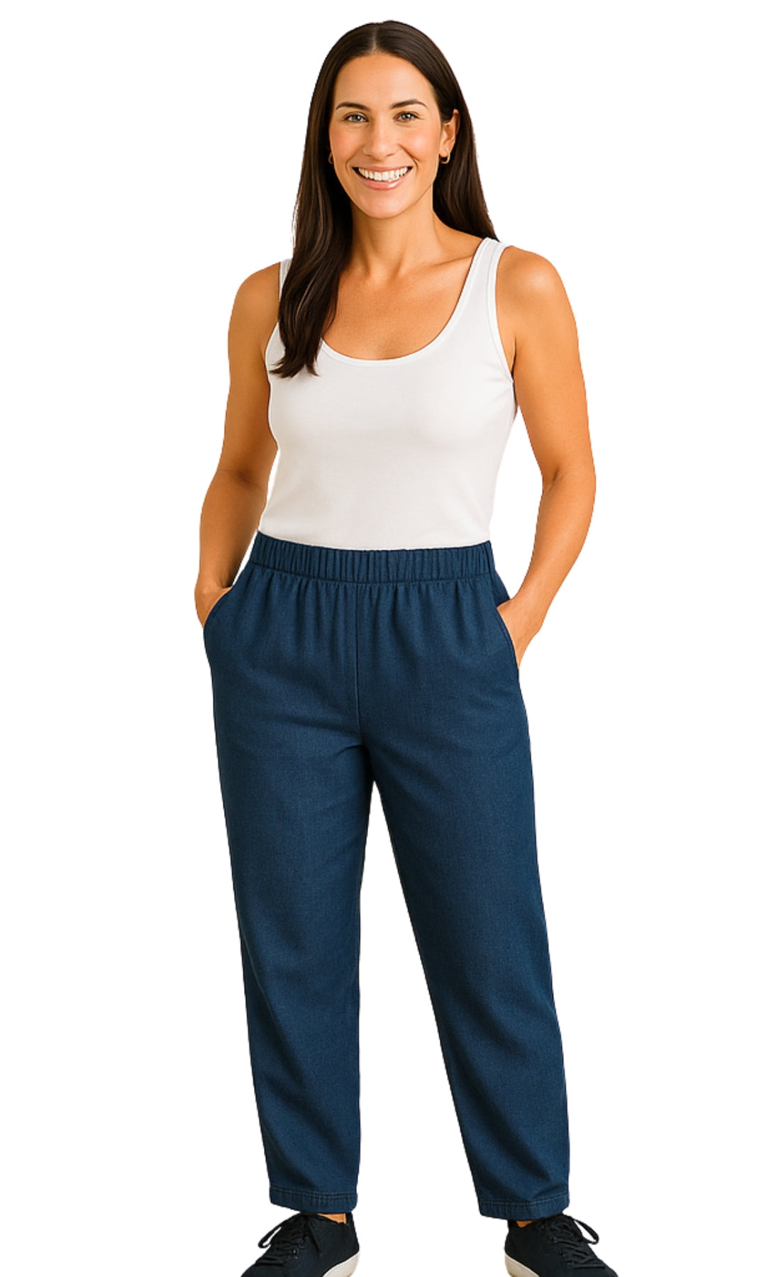 Women's Lightweight Pull-On Denim Jeans with Elastic Waist 36