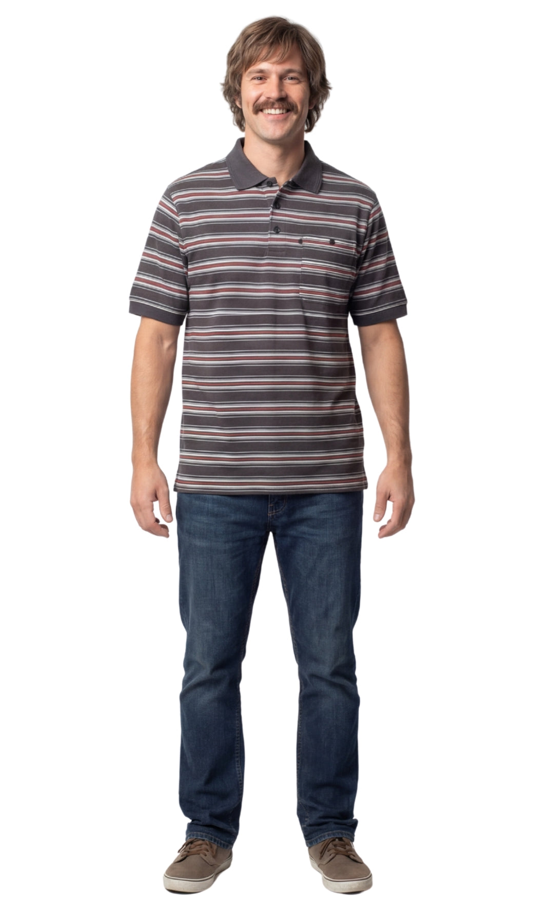 Men's Short Sleeve Pique Polo Shirt in Cotton Blend with Front Pocket 21