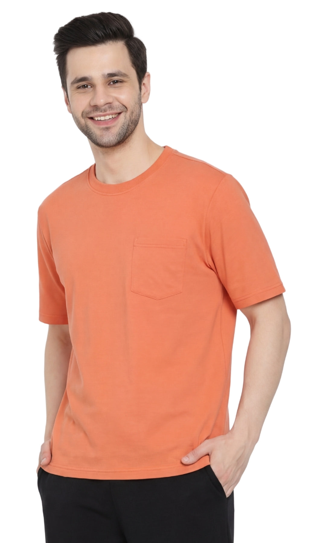 Turtle Bay Apparel Men's Heavyweight Short Sleeve Crew Neck with Pocket T-Shirt – Melon Front View