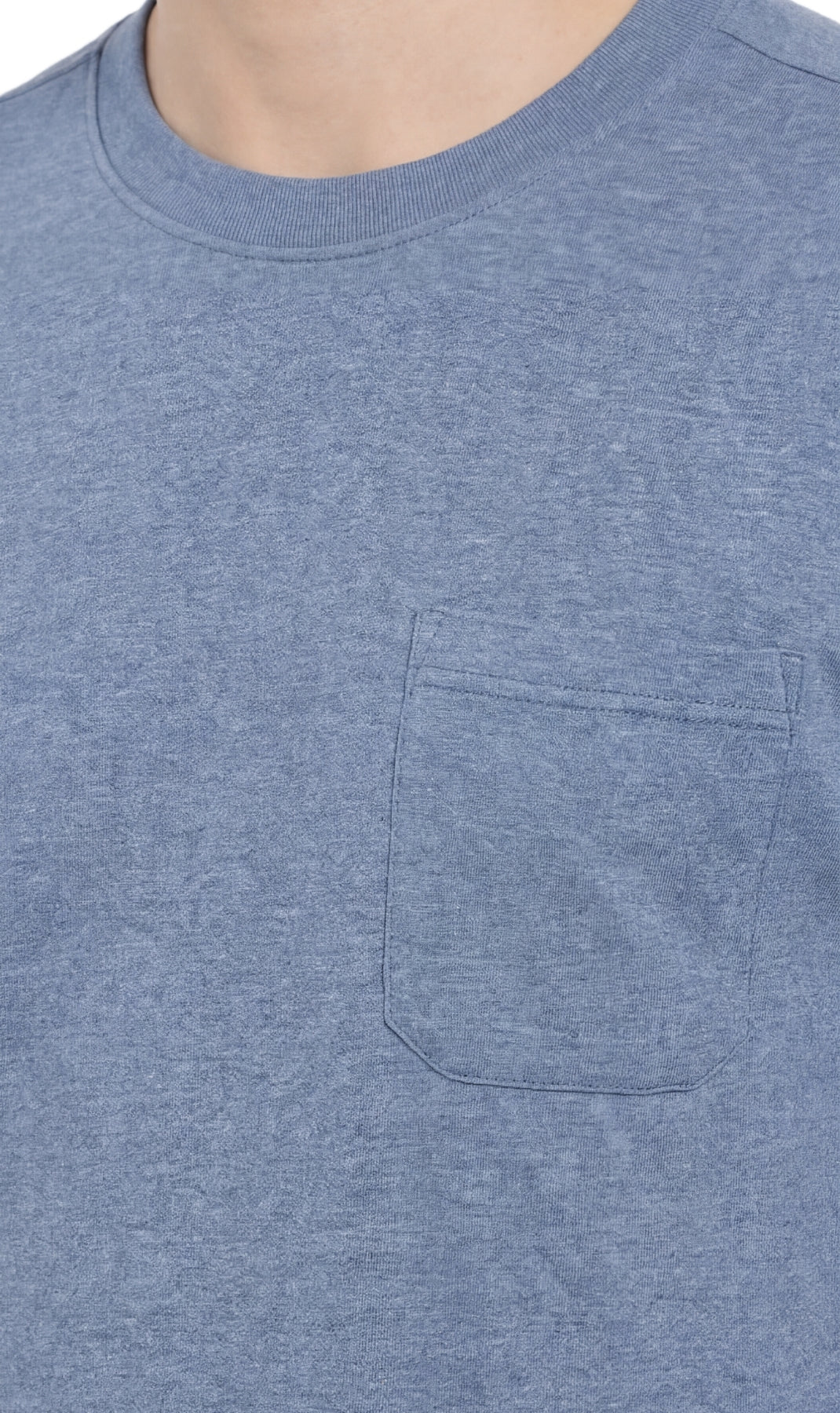 Turtle Bay Apparel Men's Heavyweight Short Sleeve Crew Neck with Pocket T-Shirt – Blue Heather Collar Detail