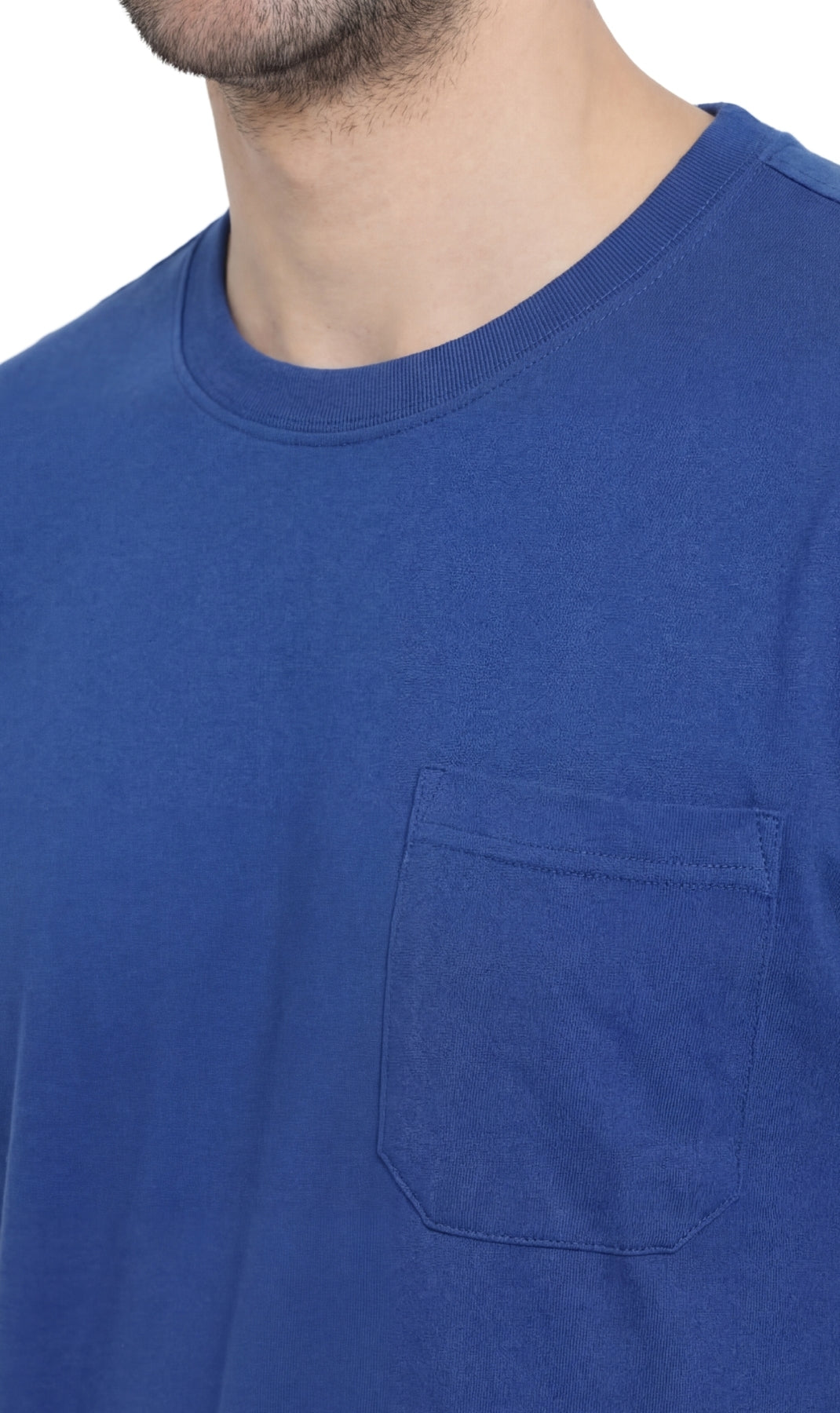 Turtle Bay Apparel Men's Heavyweight Short Sleeve Crew Neck with Pocket T-Shirt – Royal Collar Detail