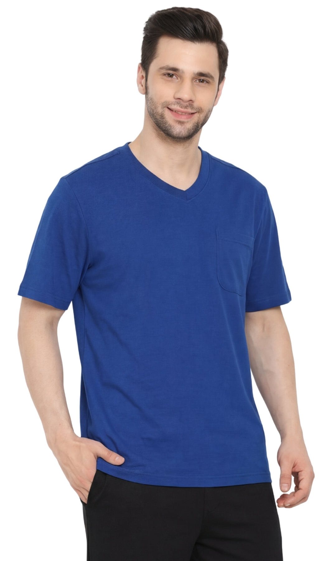 Turtle Bay New York Men's Heavyweight Short Sleeve V-Neck T-Shirt – Relaxed Fit Cotton Blend with Pocket royal front