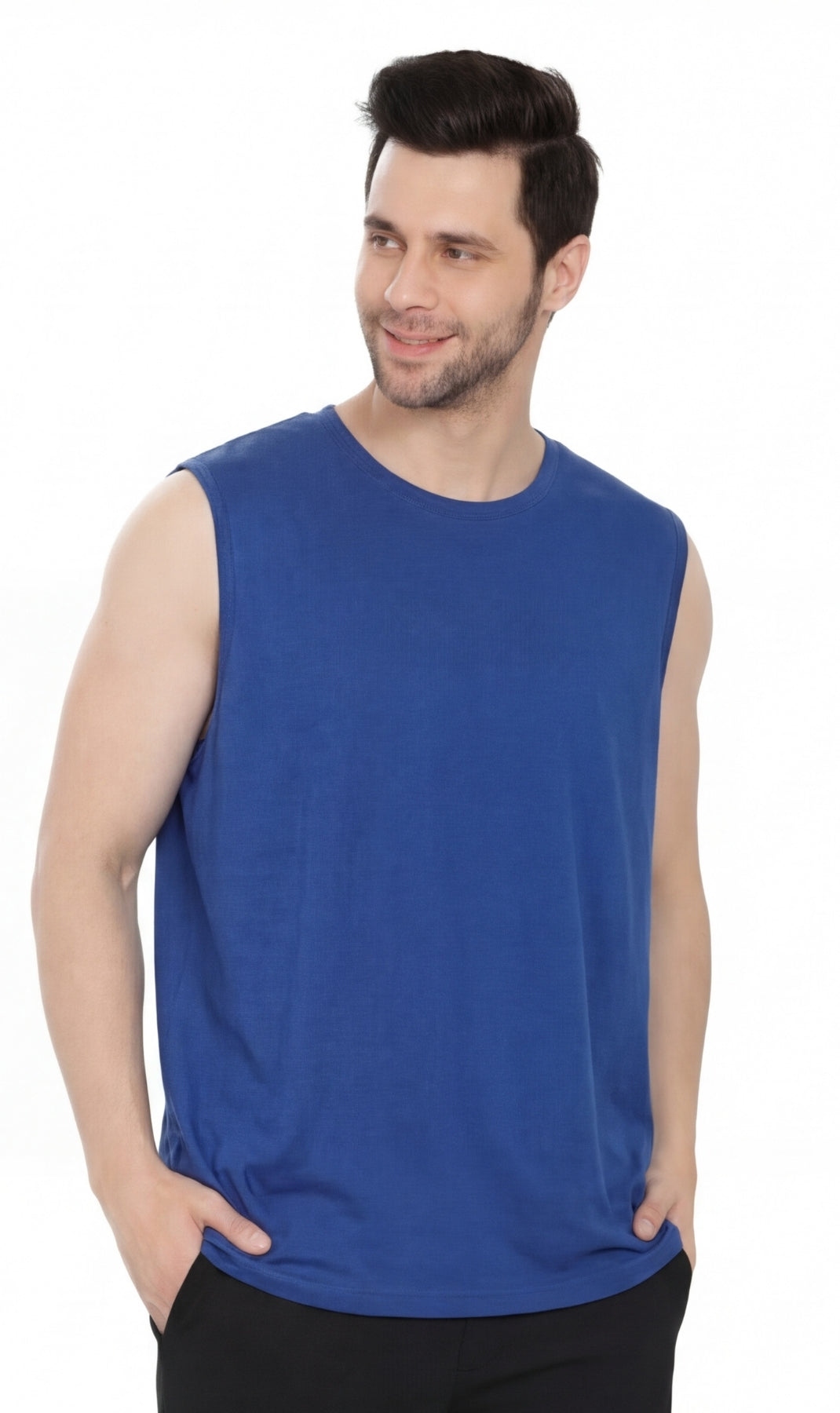 Turtle Bay Apparel Men's Sleeveless Crew Neck T-Shirt – Royal Front View