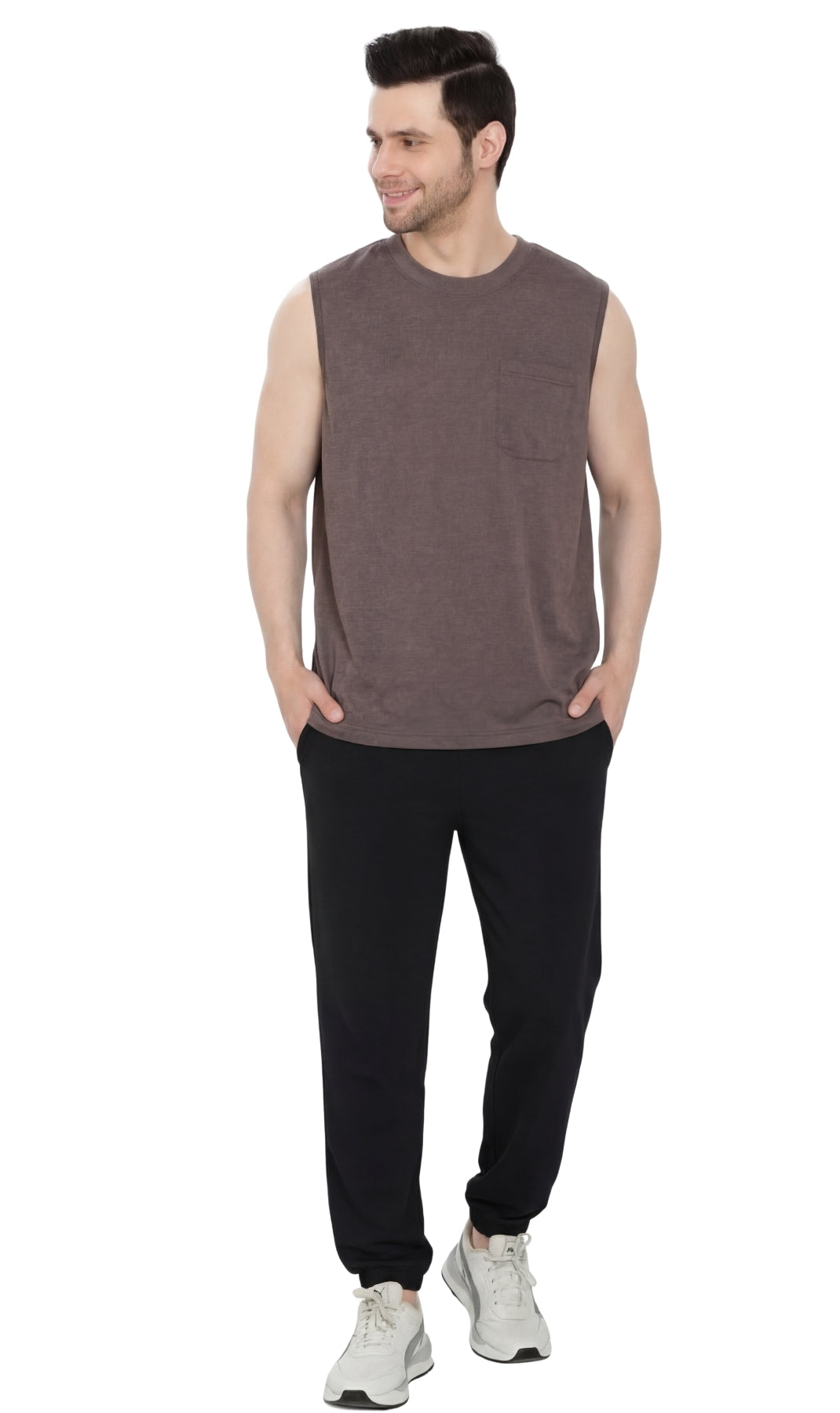 Turtle Bay Apparel Men's Sleeveless Crew Neck T-Shirt – Charcoal Front View