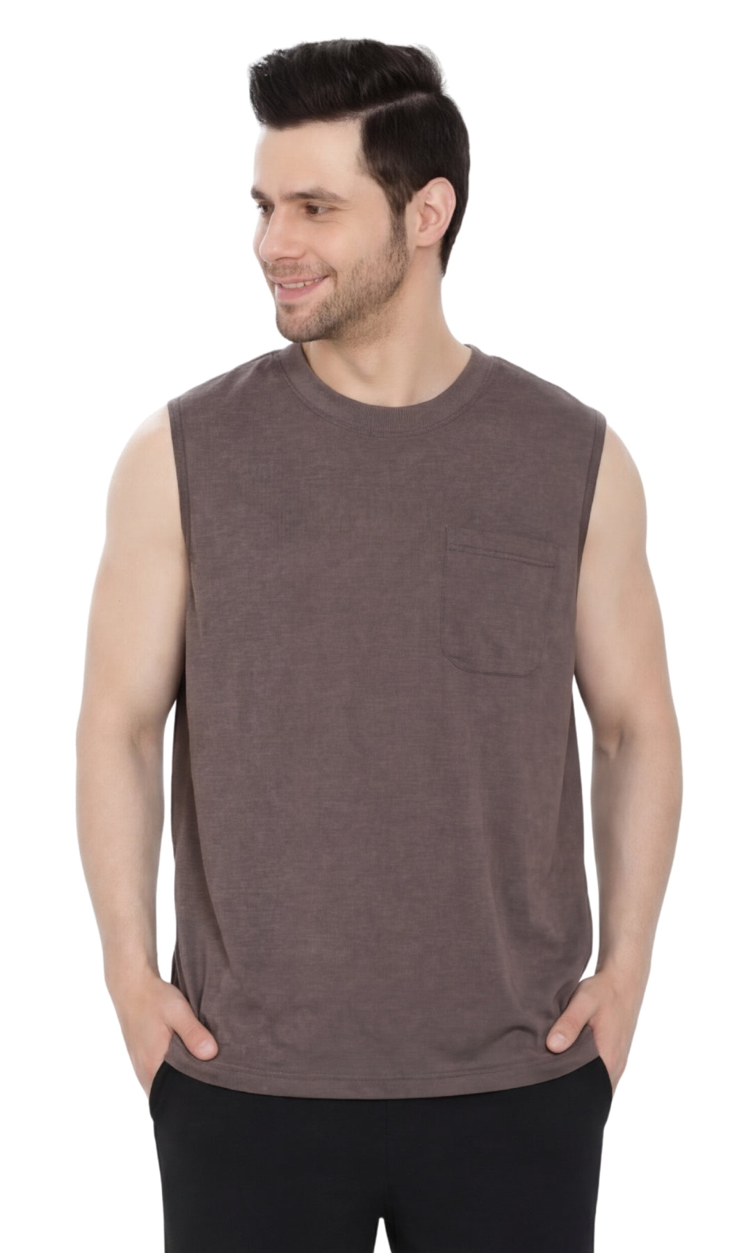 Turtle Bay Apparel Men's Sleeveless Crew Neck T-Shirt – Charcoal Front View
