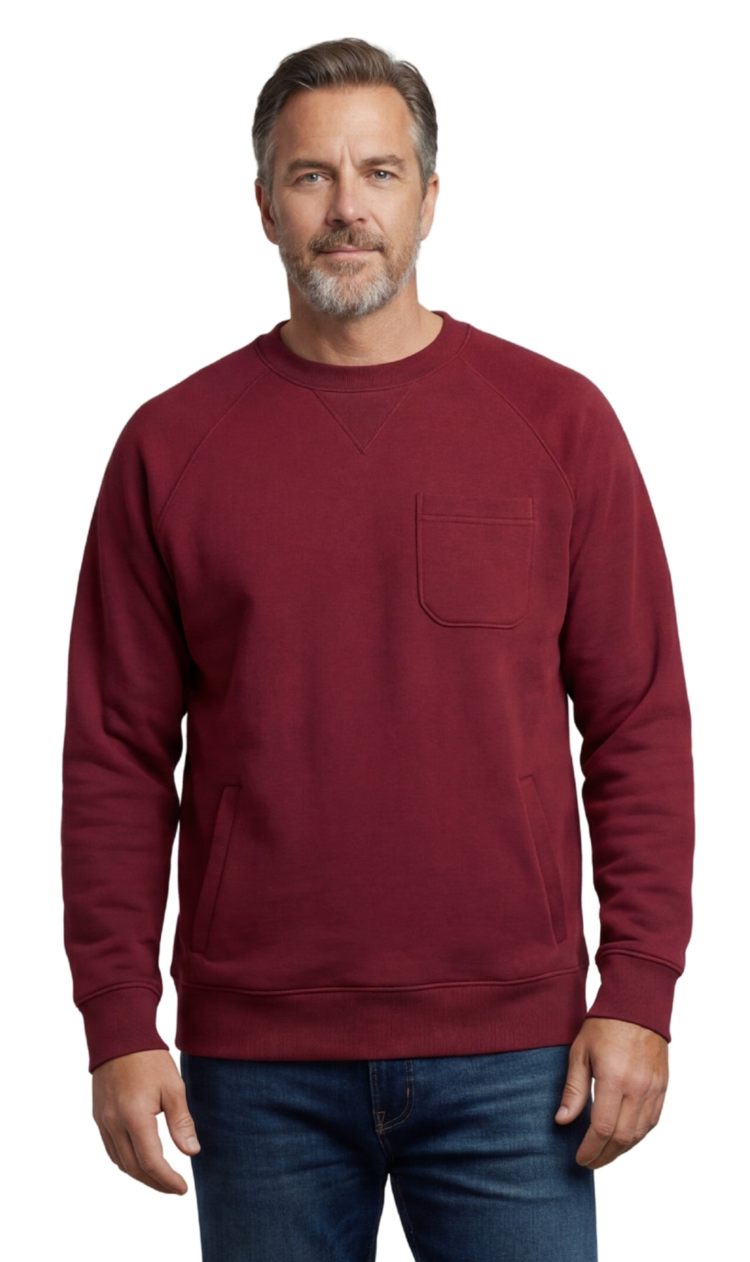 Mens 3-Pocket Fleece Sweatshirt with Raglan Seams, Chest Pocket and Tagless Neck 3