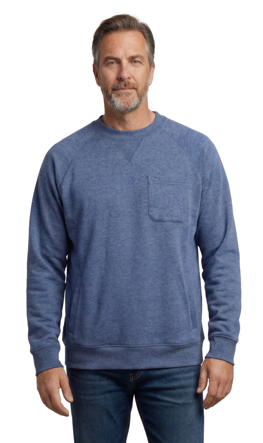 Mens 3-Pocket Fleece Sweatshirt with Raglan Seams, Chest Pocket and Tagless Neck 4
