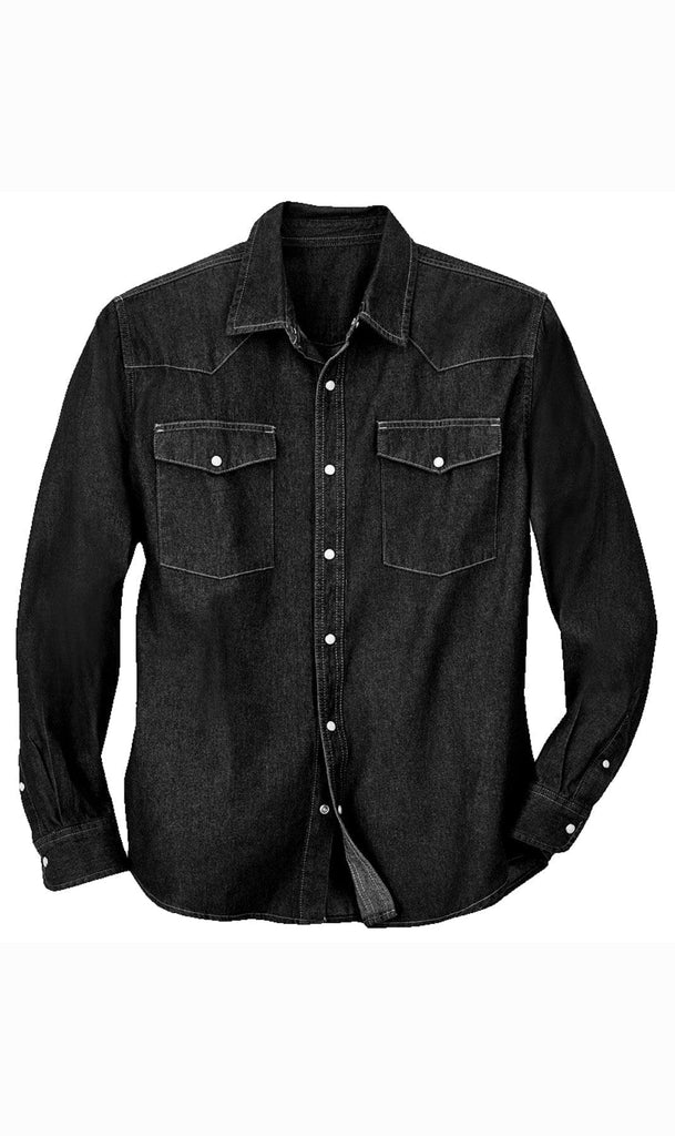 Mens Western Snap Front Shirt - Black - Flat lay -  TURTLE BAY APPAREL