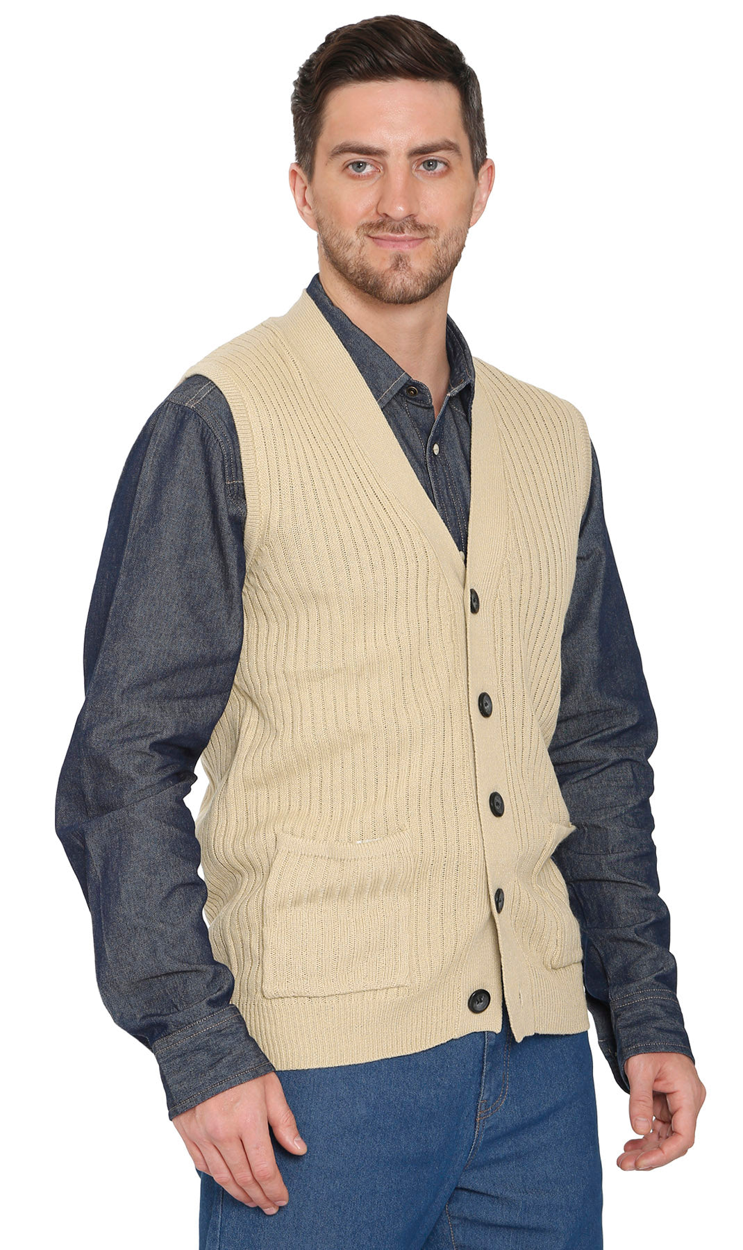 Men's Relaxed Fit Rib Knit Sweater Vest - Button Front with Pockets 33
