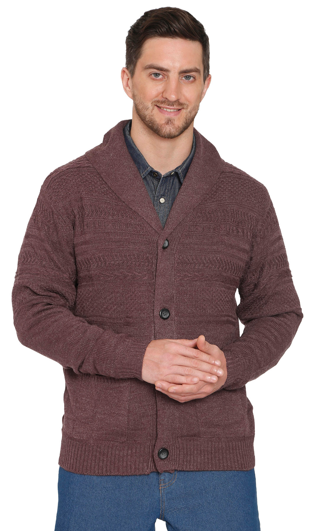 Men's Jacquard Knit Shawl Collar Cardigan Sweater